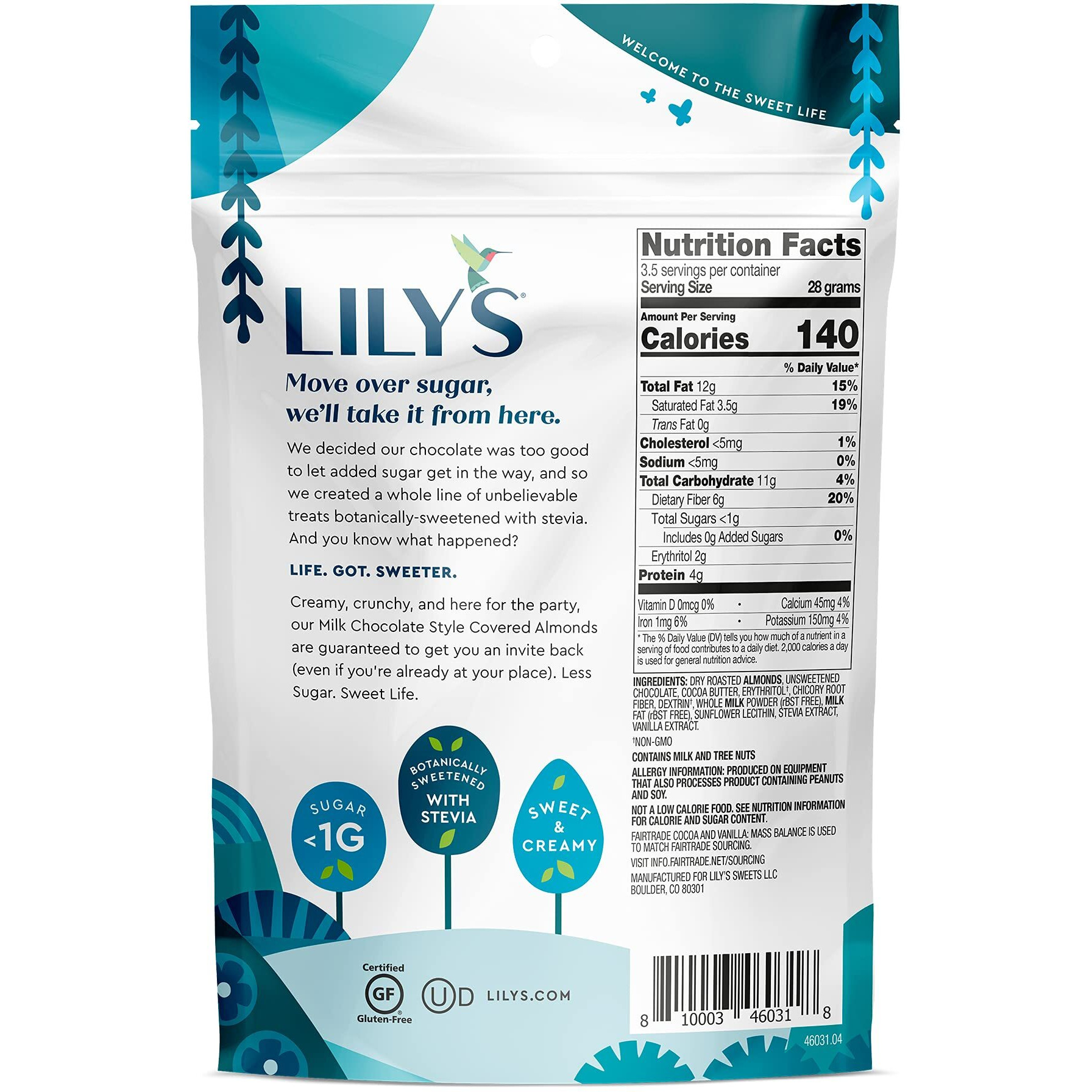 Lily's Milk Chocolate Style Covered Almonds, Stevia Sweetened, No Added Sugar, Low-Carb, Keto-Friendly, Gluten-Free & Non-Gmo, 3.5 Ounce (Pack Of 3), 10.5 Ounce