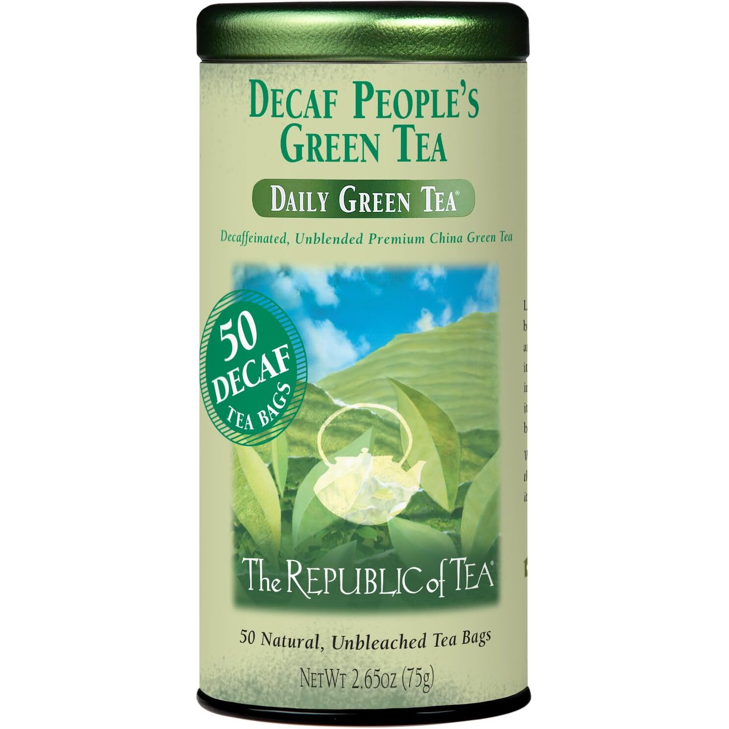 The Republic Of Tea - Decaf The Peoples Green Tea, 50 Tea Bags, Tin | Gourmet Tea | Decaffeinated