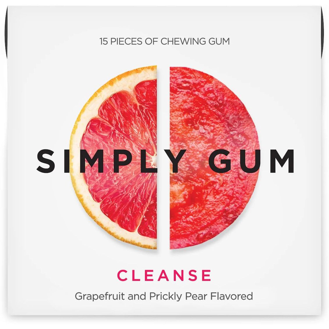 Simply Gum | Cleanse With Grapefruit And Prickly Pear | Plant- Based Chewing Gum | Pack Of Six (90 Pieces Total) | Synthetic Plastic Free + Aspartame Free + Non Gmo