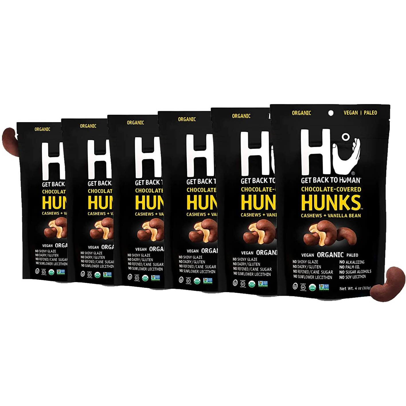 Hu Keto Friendly Hunks | Vegan Chocolate Covered Cashews And Vanilla Bean | 6 Pack | Non-Gmo, Gluten Free, Paleo, Organic Dark Chocolate