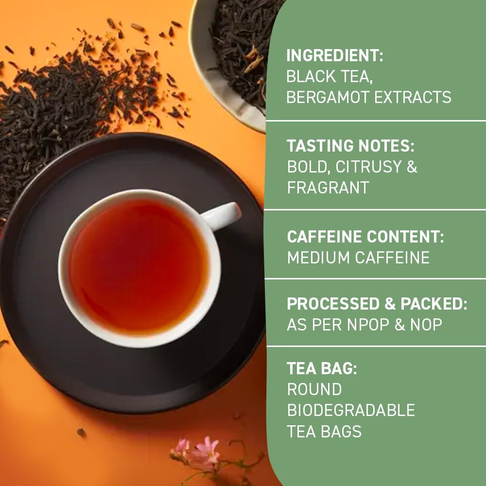 Handpick, Organic Earl Grey Black Tea Bags (100 Count) Double Bergamot Oil | Caffeinated, Usda Organic Earl Grey Tea Bags | Flavoured With Citrus And Bergamot Brew Hot/Iced Tea With Or Without Milk