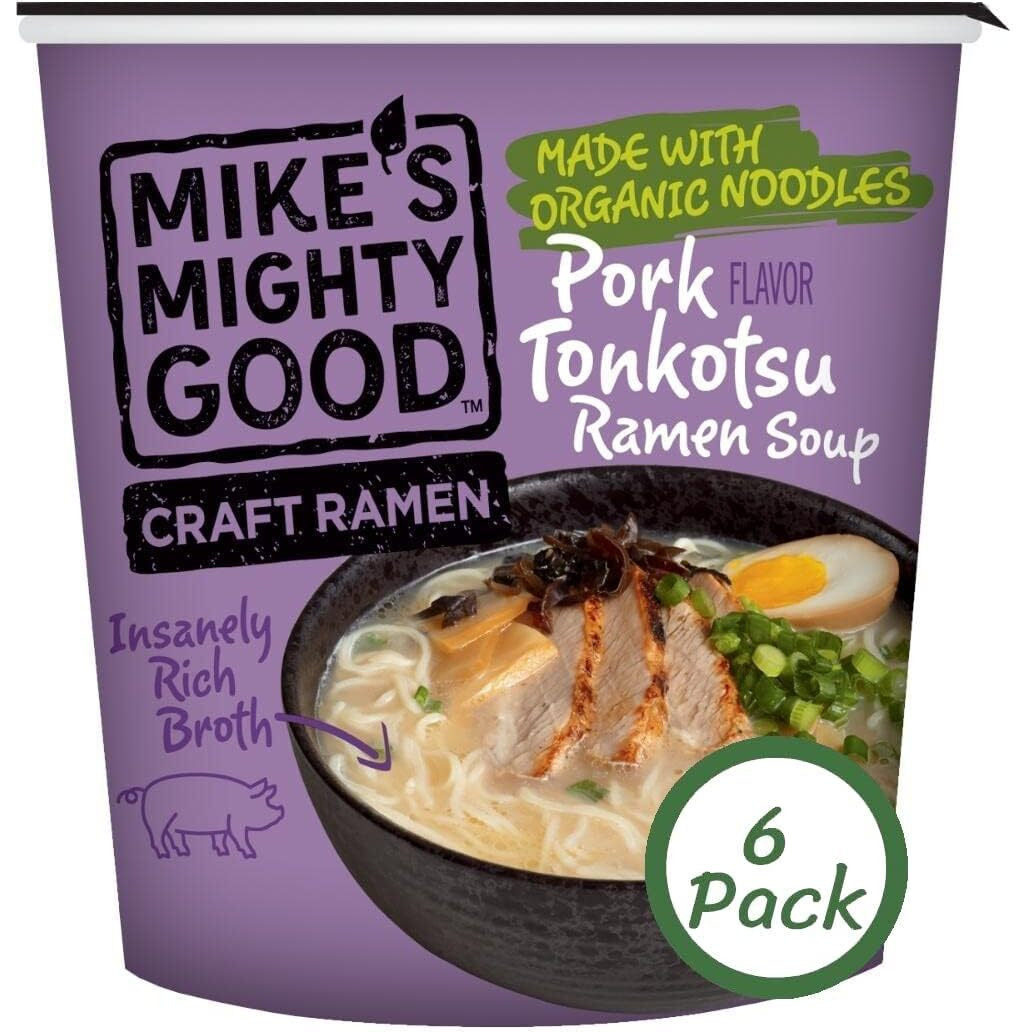 Mike's Mighty Good Pork Tonkotsu Ramen Soup Cup - Instant Ramen Cups Noodles - Non-Gmo Noodle Soup - Organic Instant Noodles - 1.7 Ounces - 6 Pack