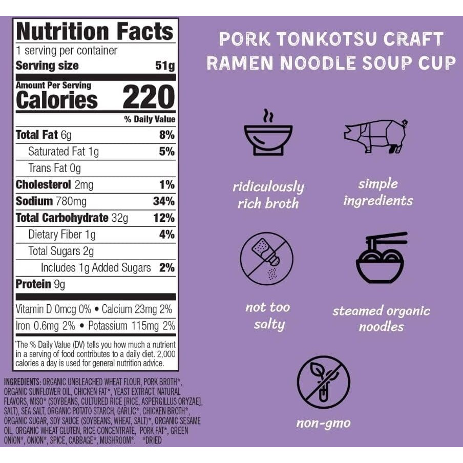 Mike's Mighty Good Pork Tonkotsu Ramen Soup Cup - Instant Ramen Cups Noodles - Non-Gmo Noodle Soup - Organic Instant Noodles - 1.7 Ounces - 6 Pack