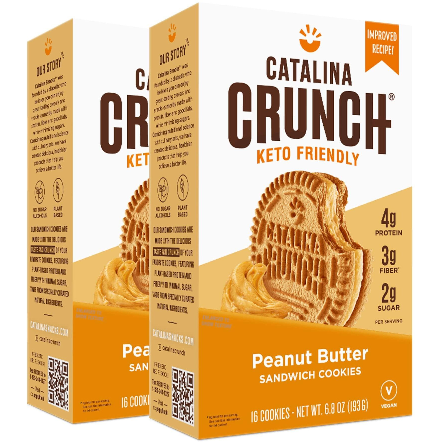Catalina Crunch Peanut Butter Sandwich Cookies, Healthy Snacks For Kids & Adults, Vegan, Low Sugar 2G, Low Carb, High Protein 4G & Fiber 3G, Keto Friendly, Plant Based, 6.8 Oz (Pack Of 2)