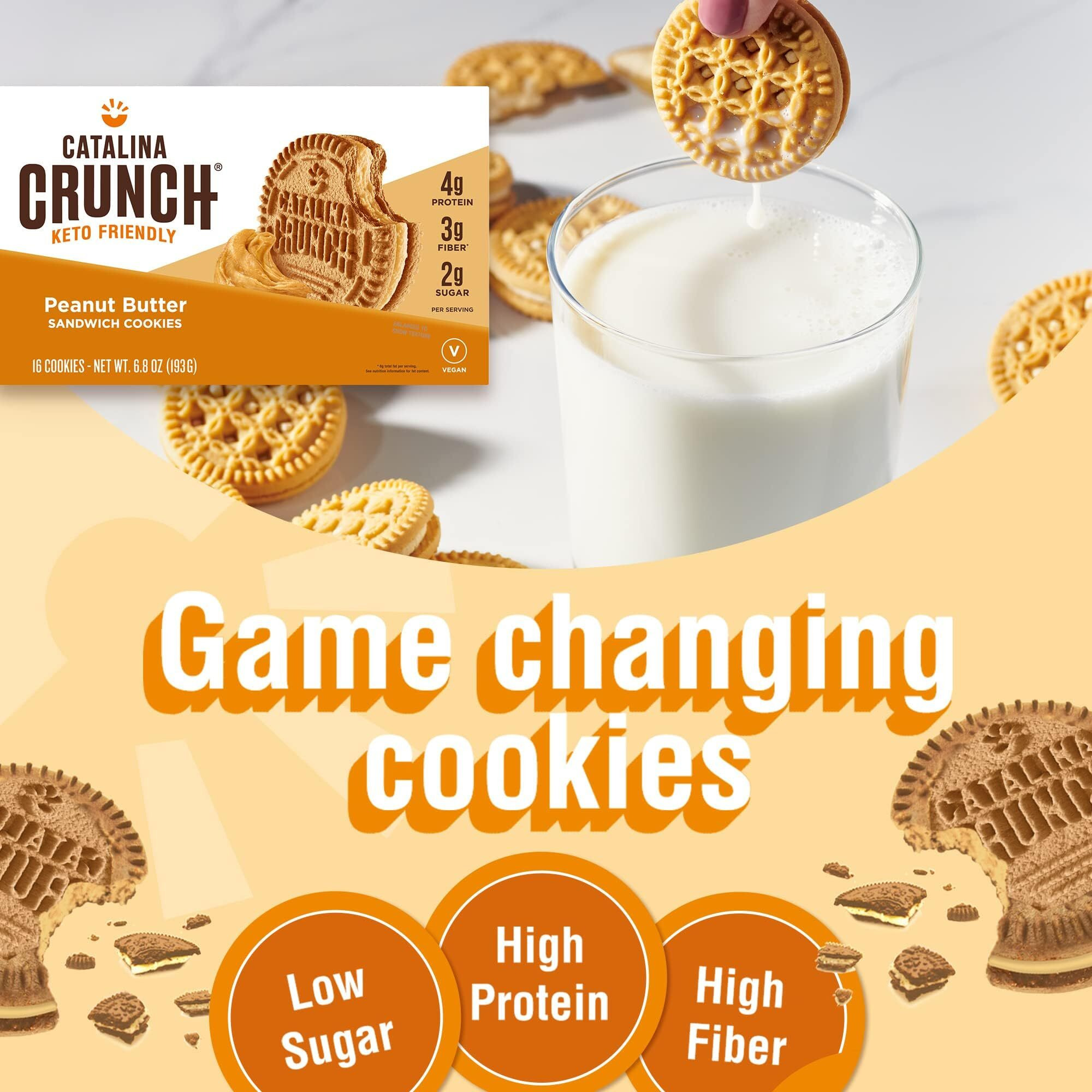 Catalina Crunch Peanut Butter Sandwich Cookies, Healthy Snacks For Kids & Adults, Vegan, Low Sugar 2G, Low Carb, High Protein 4G & Fiber 3G, Keto Friendly, Plant Based, 6.8 Oz (Pack Of 2)