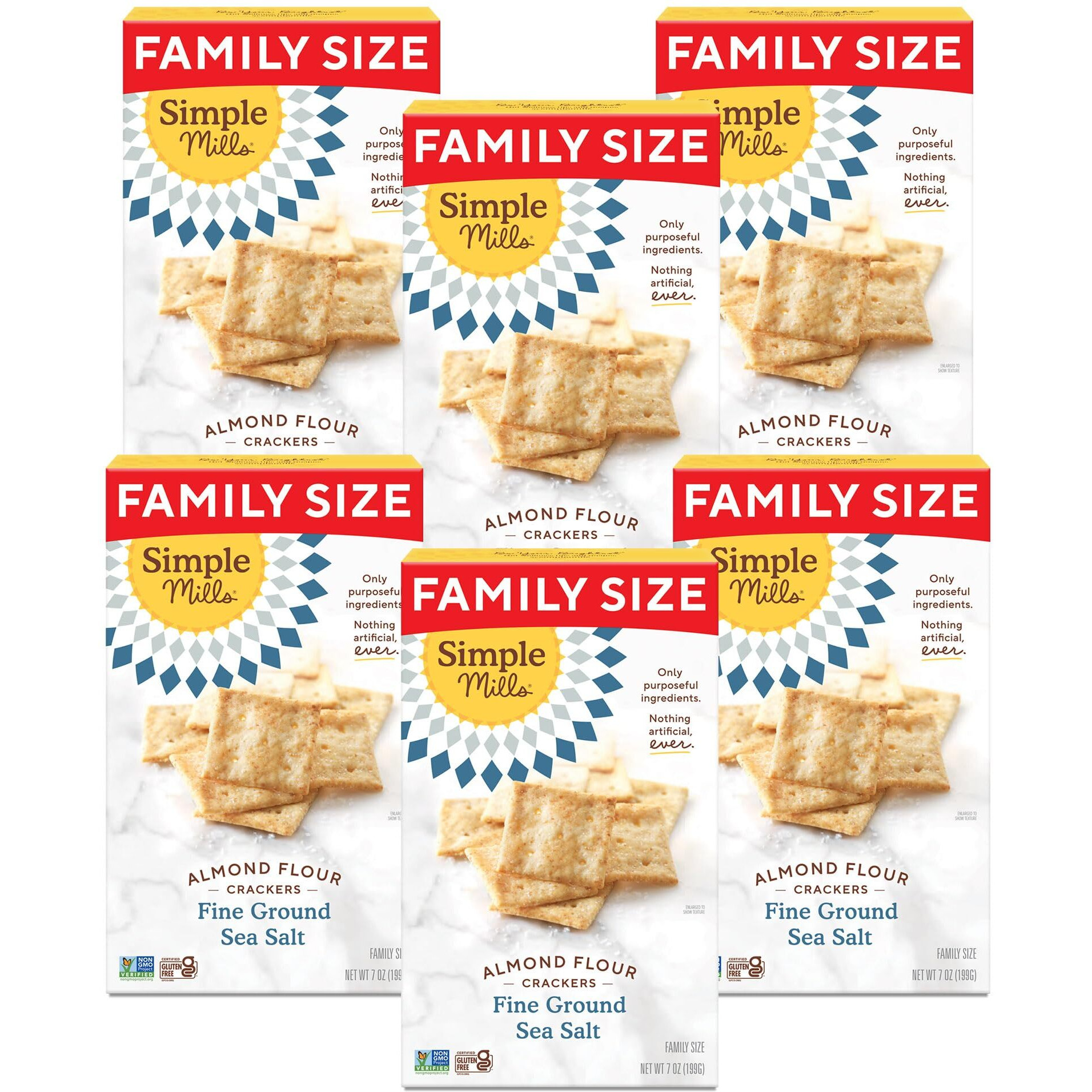 Simple Mills Almond Flour Crackers, Family Size, Fine Ground Sea Salt - Gluten Free, Vegan, Healthy Snacks, 7 Ounce (Pack Of 6)