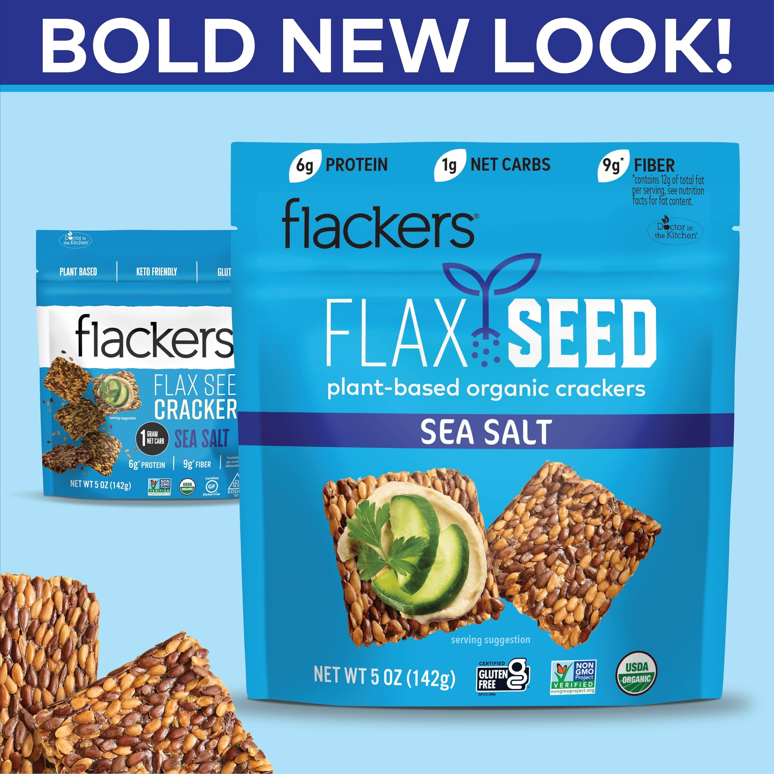 Flackers Organic Sea Salt Flaxseed Crackers, 5 Ounce 12-Pack, Gluten Free, Non Gmo, Vegan, Keto Snack, 9G Fiber, 1G Net Carb