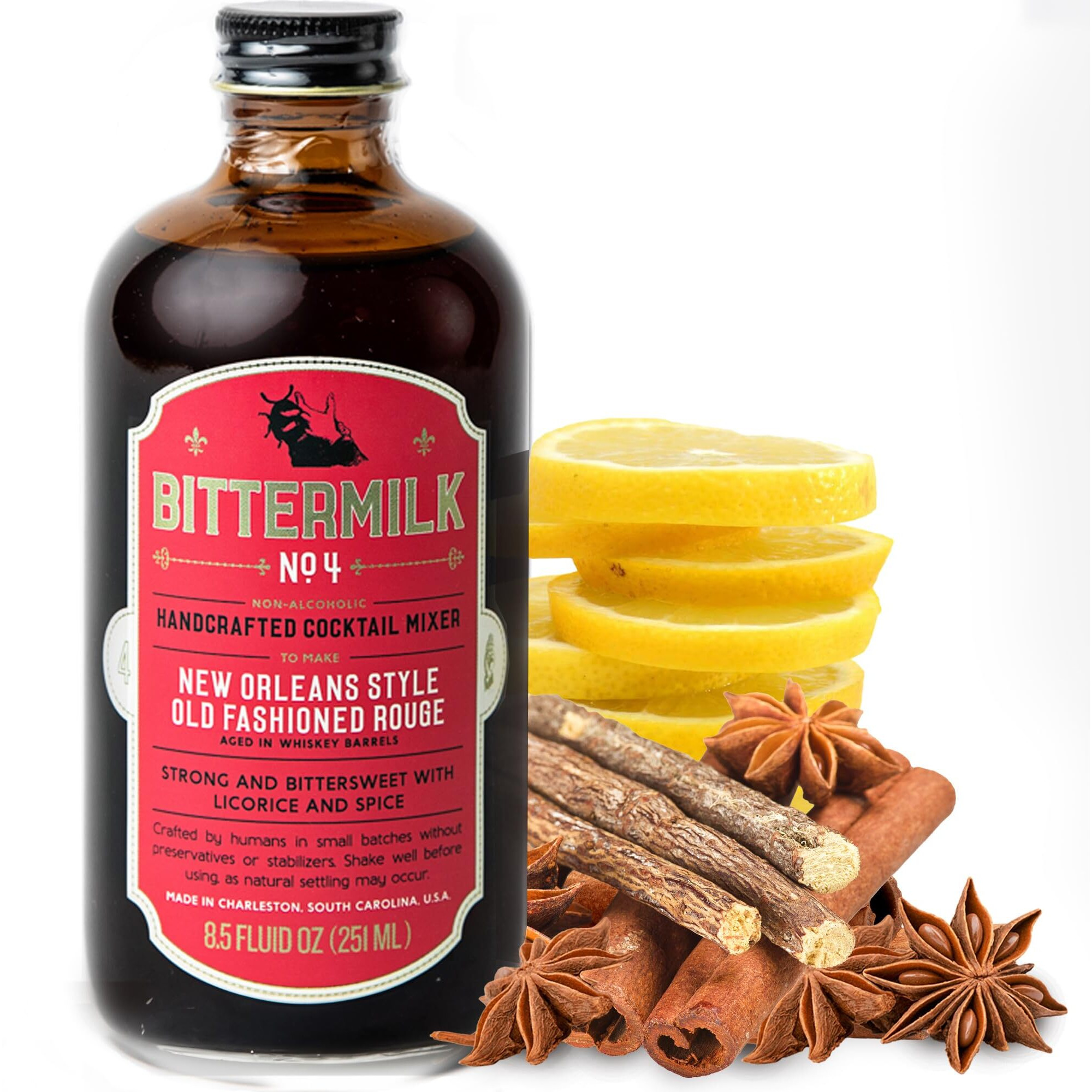 Bittermilk No.4 New Orleans Style Old Fashioned Rouge - Old Fashioned Mix - All Natural Handcrafted Cocktail Mixer - Makes 17 Cocktails