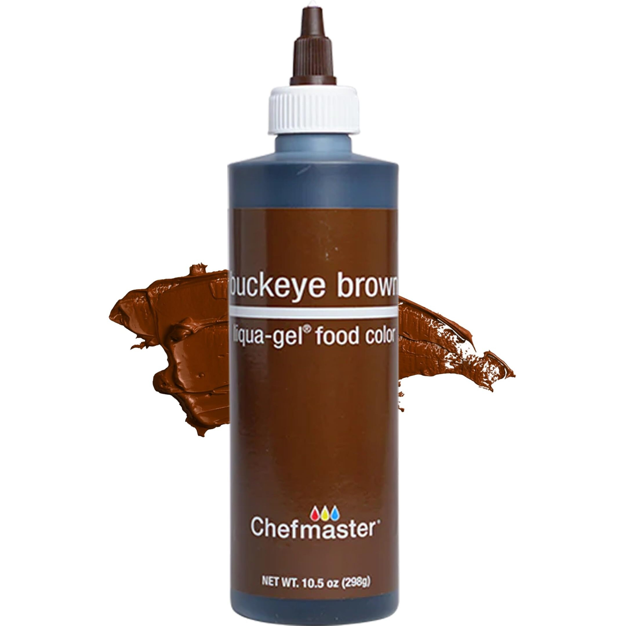 Chefmaster Buckeye Brown Liqua-Gel Food Coloring | Vibrant Color | Professional-Grade Dye For Icing, Frosting, Fondant | Baking & Decorating | Fade-Resistant | Easy-To-Use | Made In Usa | 10.5 Oz