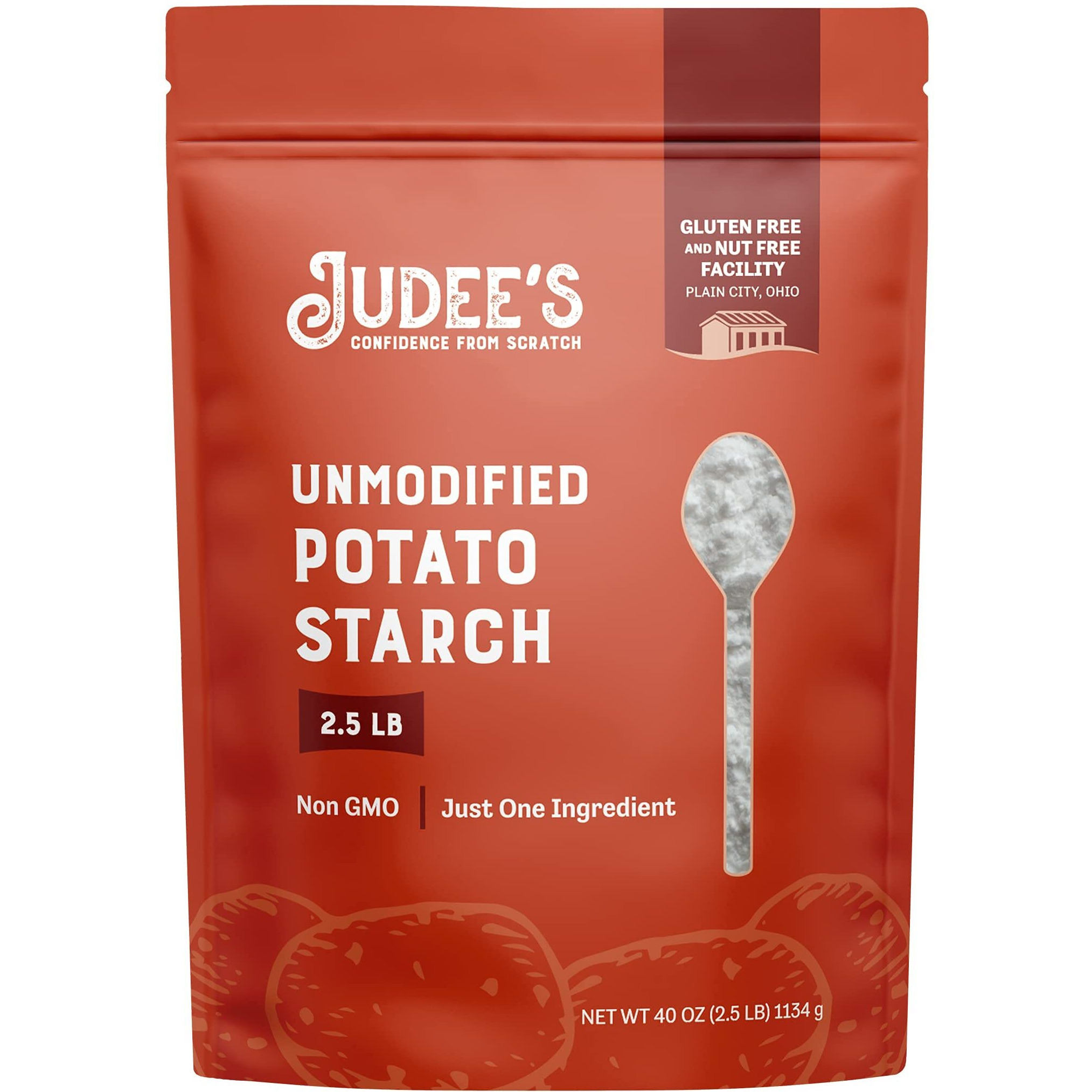 Judees Unmodified Potato Starch 2.5 Lb - Just One Ingredient - Great For Breading, Thickening, Cooking, And Baking - 100% Non-Gmo, Gluten-Free, And Nut-Free - Resistant To High Temperatures