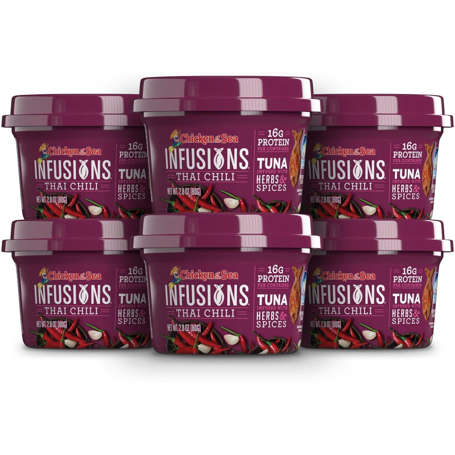 Chicken Of The Sea Infusions Tuna, 2.8 Ounce Cups (Pack Of 6), Wild Caught Tuna, Thai Chili
