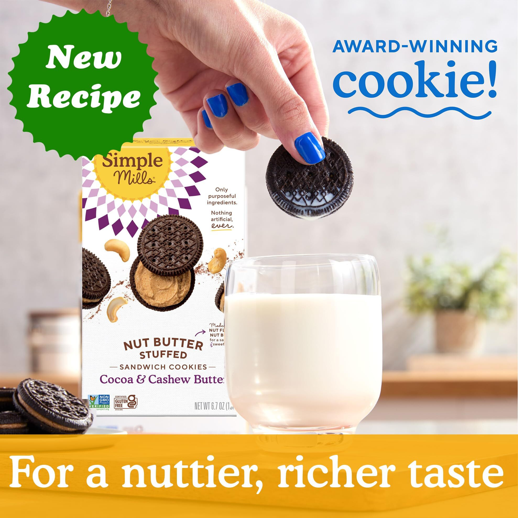 Simple Mills Nut Butter Stuffed Sandwich Cookies, Cocoa Cashew Crme, Nothing Artificial, Vegan Friendly, Kosher, Gluten Free & Non-Gmo, 6.7 Ounce (Pack Of 8)