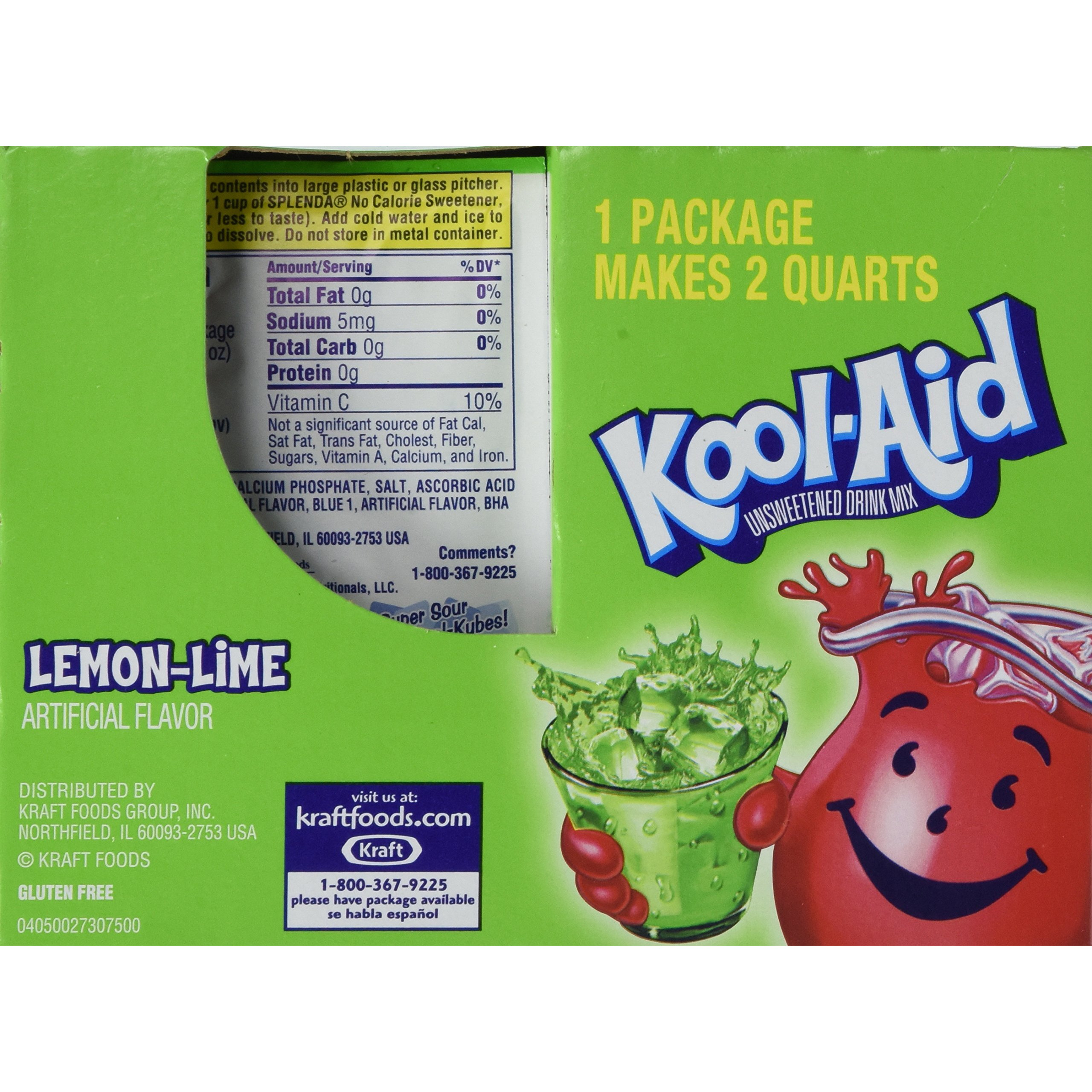 Kool-Aid Lemon Lime Unsweetened Soft Drink Mix, 0.13 Oz (Bonus Pack Of 50 Packets)