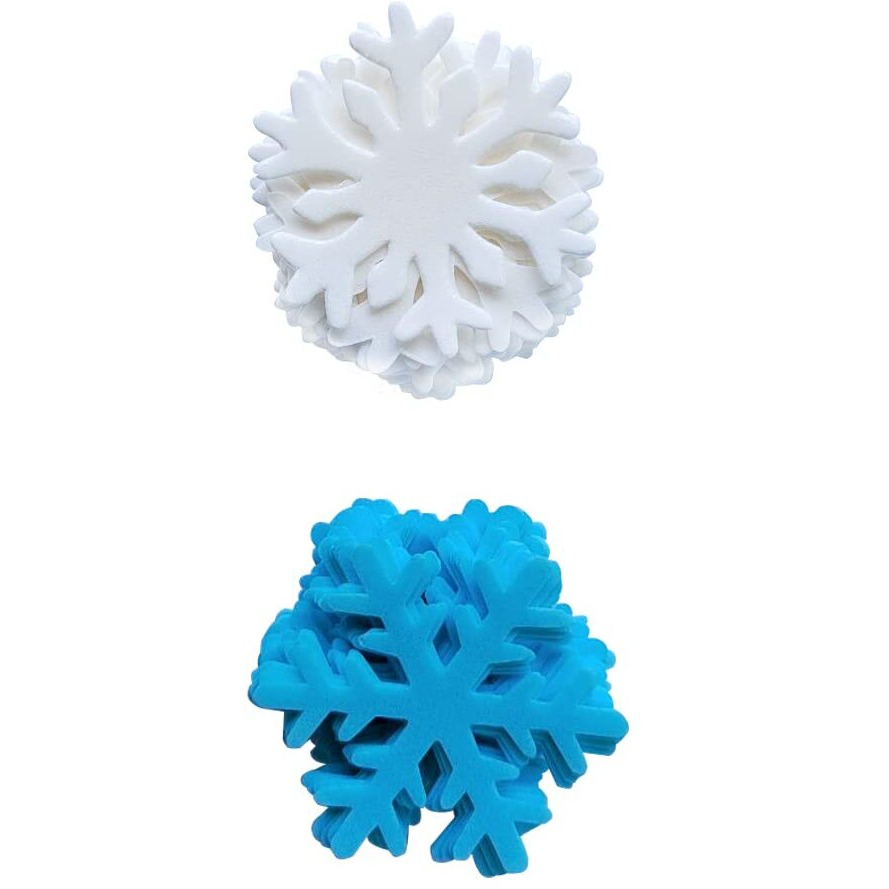 Homankit 50Pcs Edible Cake Cupcake Toppers Snowflakes Christmas Winter Party Decoration White And Blue
