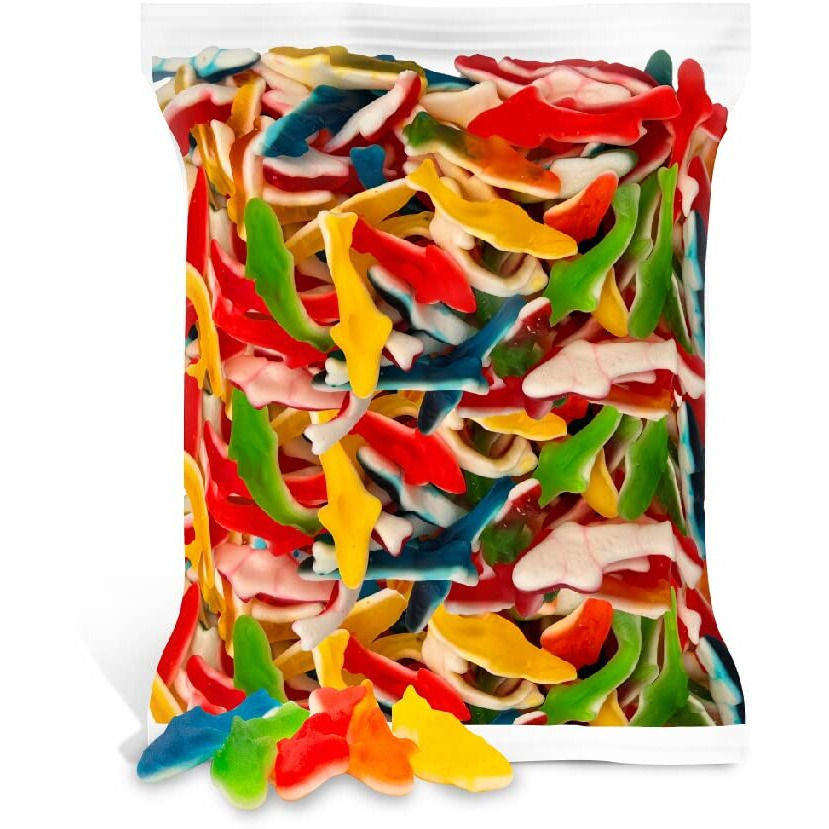 Assorted Gummy Sharks Candy, 1-Pound Bag - Blue Raspberry, Lemon, Lime, Cherry