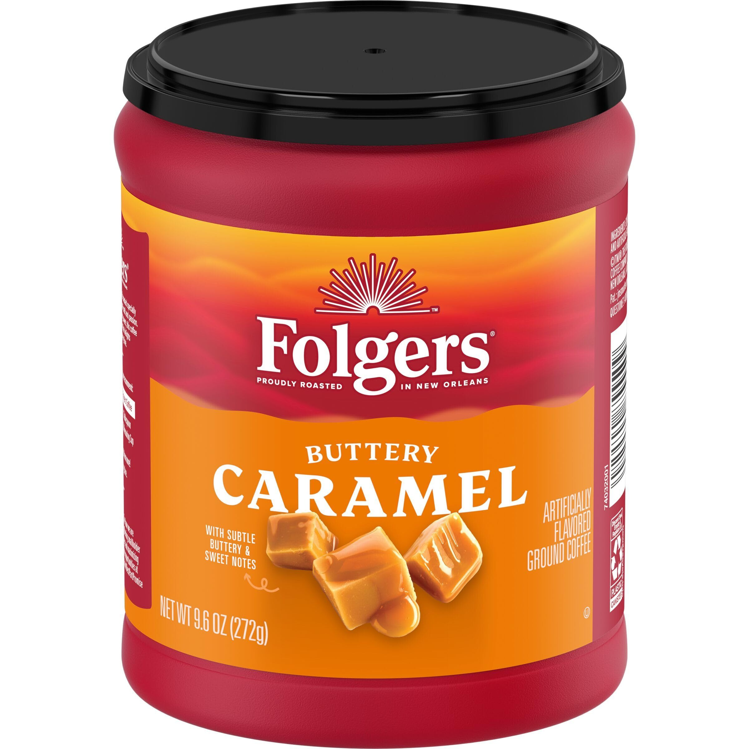 Folgers Buttery Caramel Flavored Ground Coffee, 9.6 Ounce Canister (Pack Of 6)