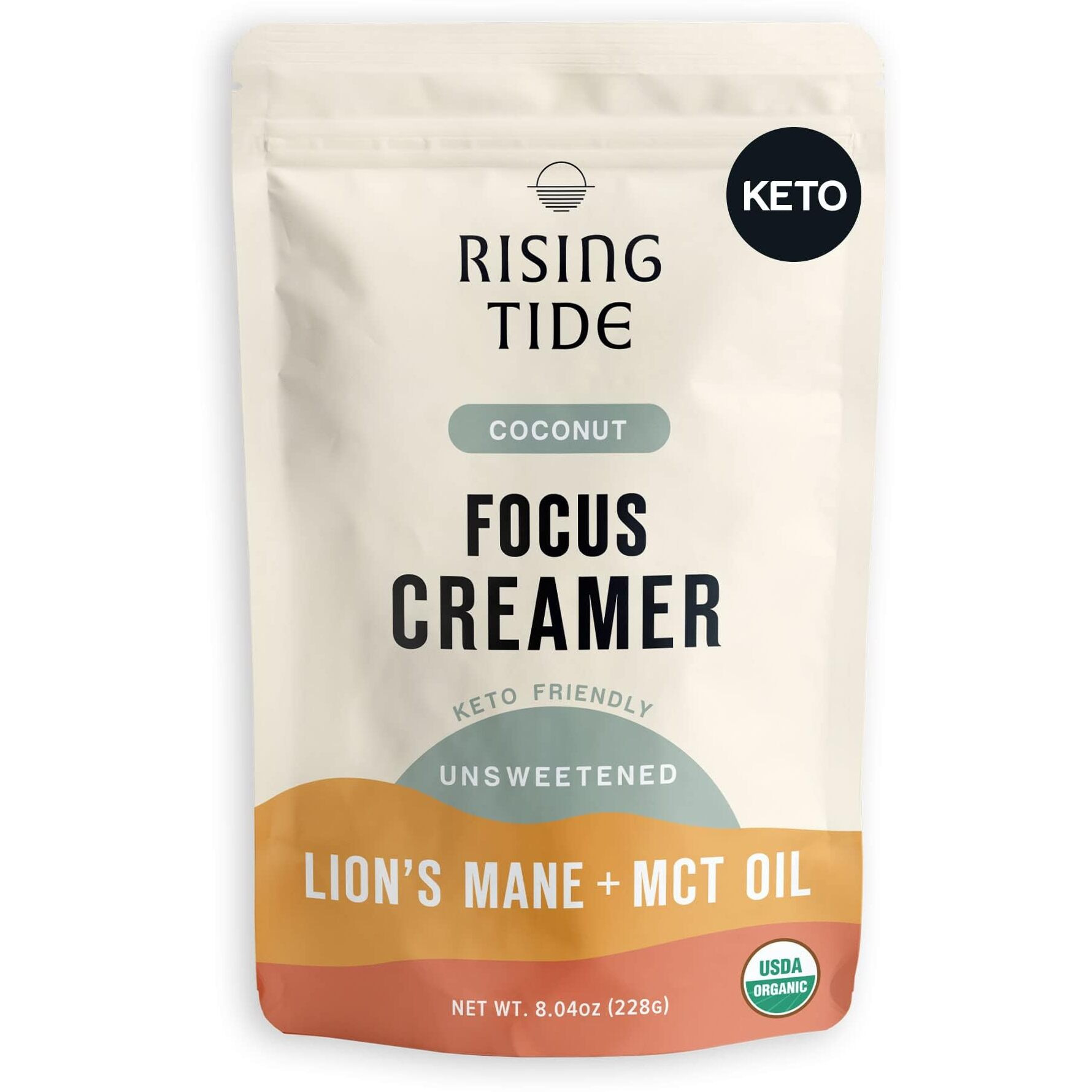Rising Tide Focus Mushroom Coffee Creamer - Creamy Coconut Powdered Creamer - Superfood Blend For Enhanced Energy And Focus - Non-Dairy, Plant-Based, Vegan, Unsweetened - 8.04 Oz Bag