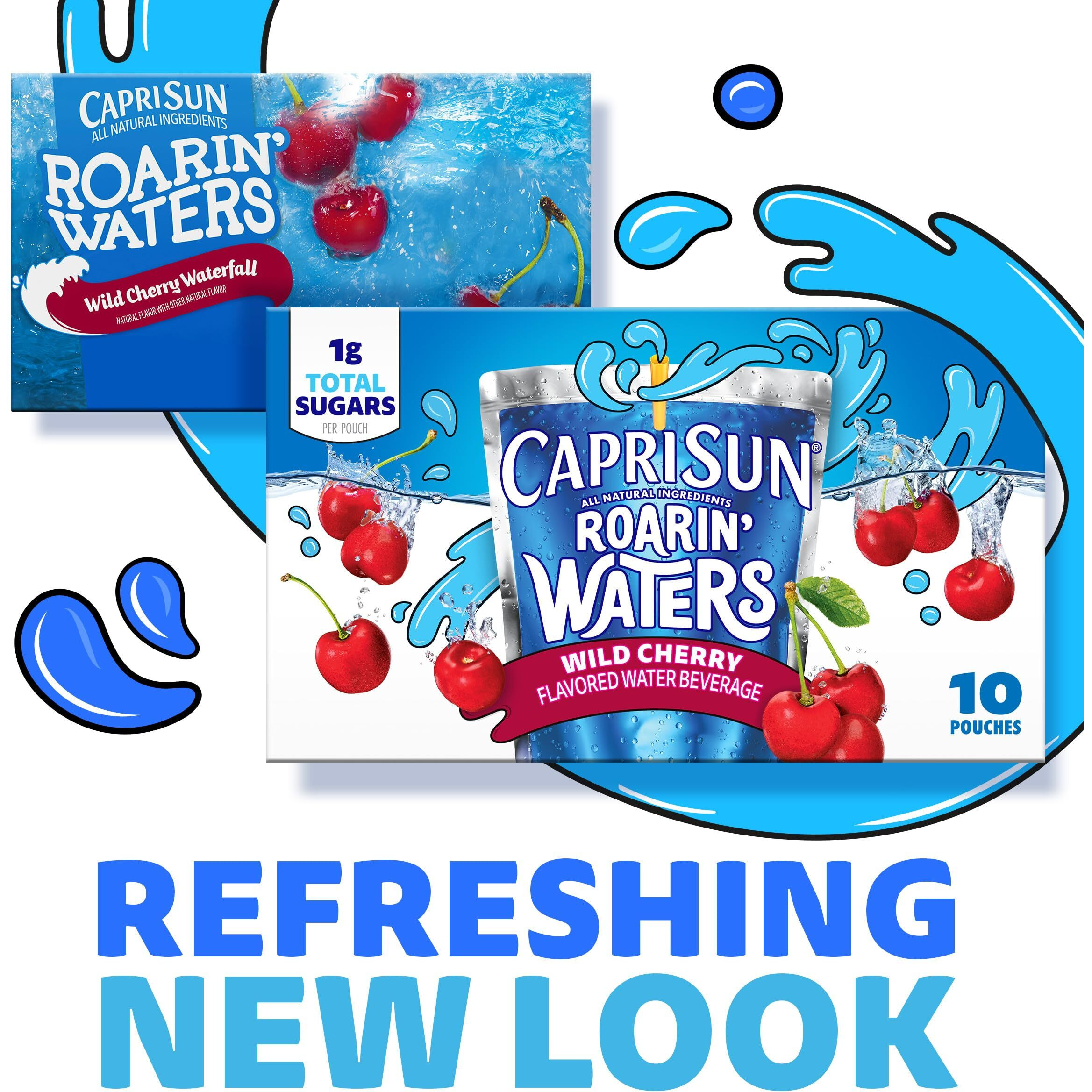 Capri Sun Roarin' Waters Wild Cherry Flavored With Other Natural Flavor Water Beverage, 40 Ct Pack, 4 Boxes Of 10 Drink Pouches