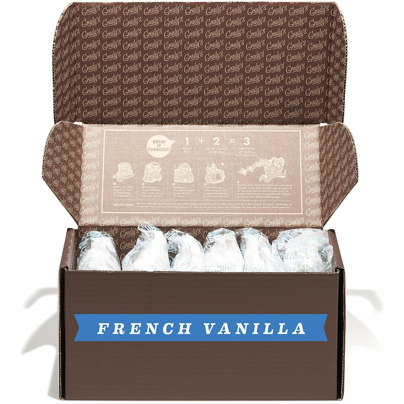 Grady's Cold Brew Coffee, French Vanilla, Bean Bag Bundle With 24 (2Oz.) Bean Bags