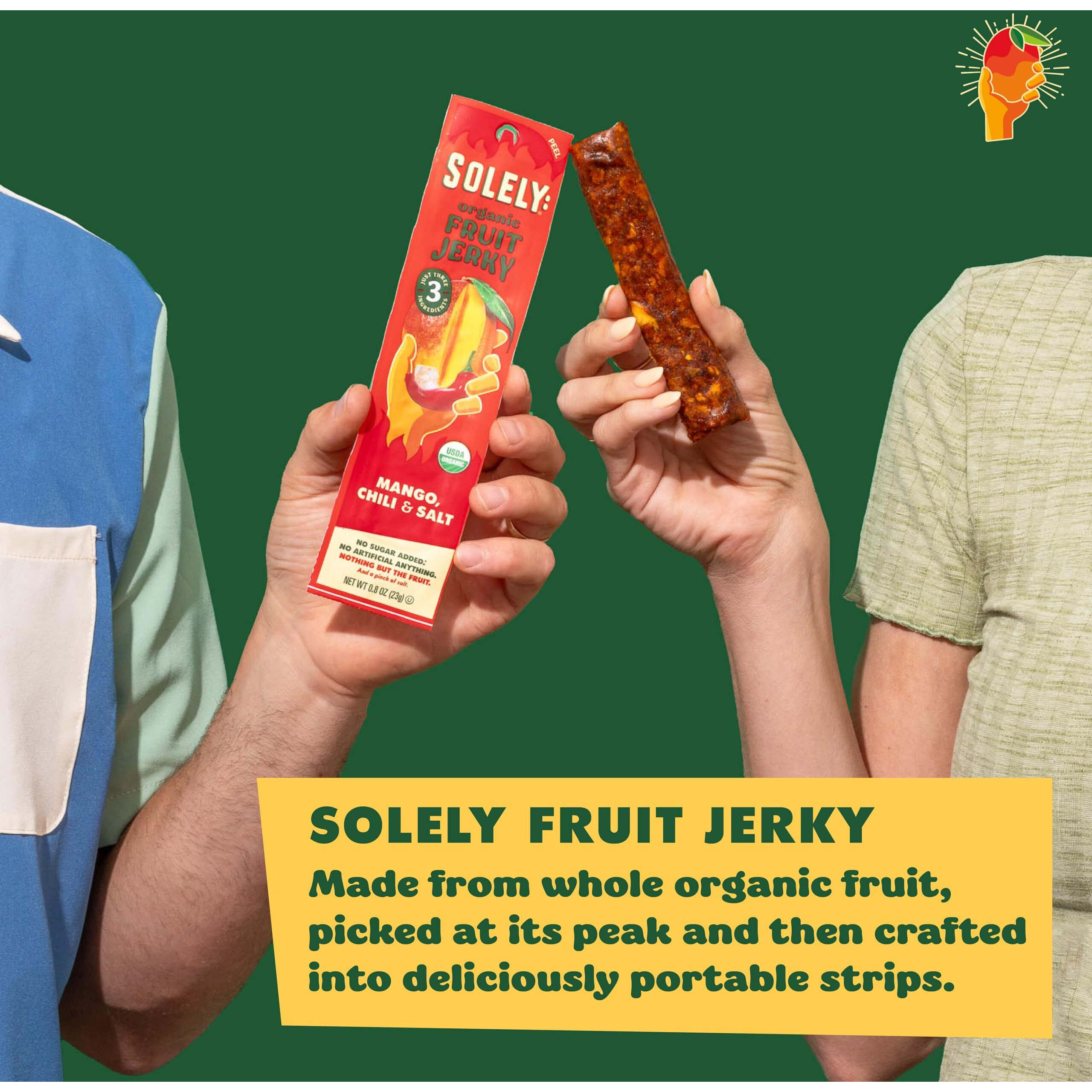 Solely - Organic Mango Fruit Jerky - 12 Individually Wrapped Fruit Strips - Fruit Leather Made From Dried Fruit - Healthy Snacks, Vegan - 0.8Oz (23G)