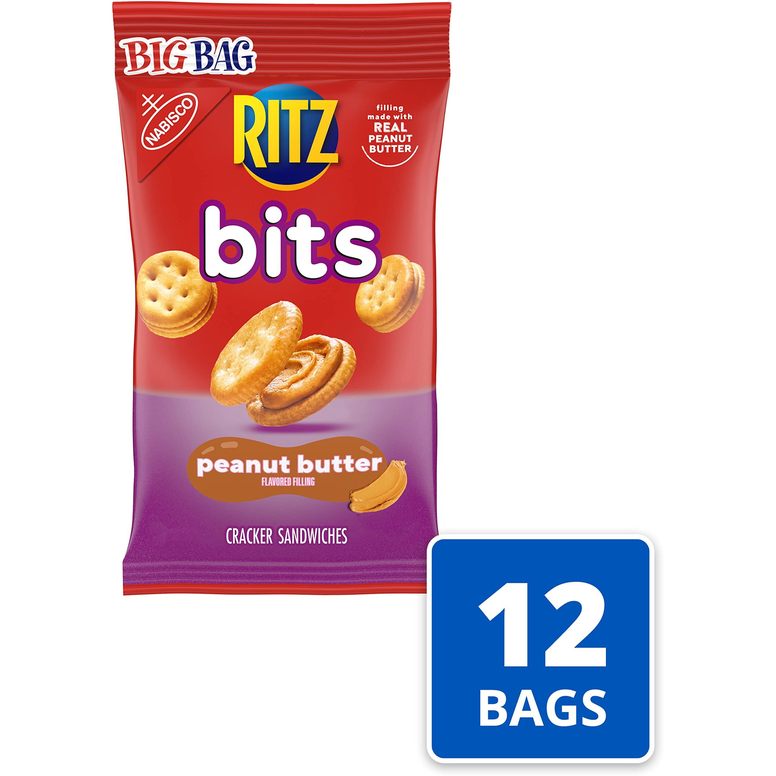 Ritz Bits Peanut Butter Cracker Sandwiches, Big Bag, 3 Ounce (Pack Of 12)