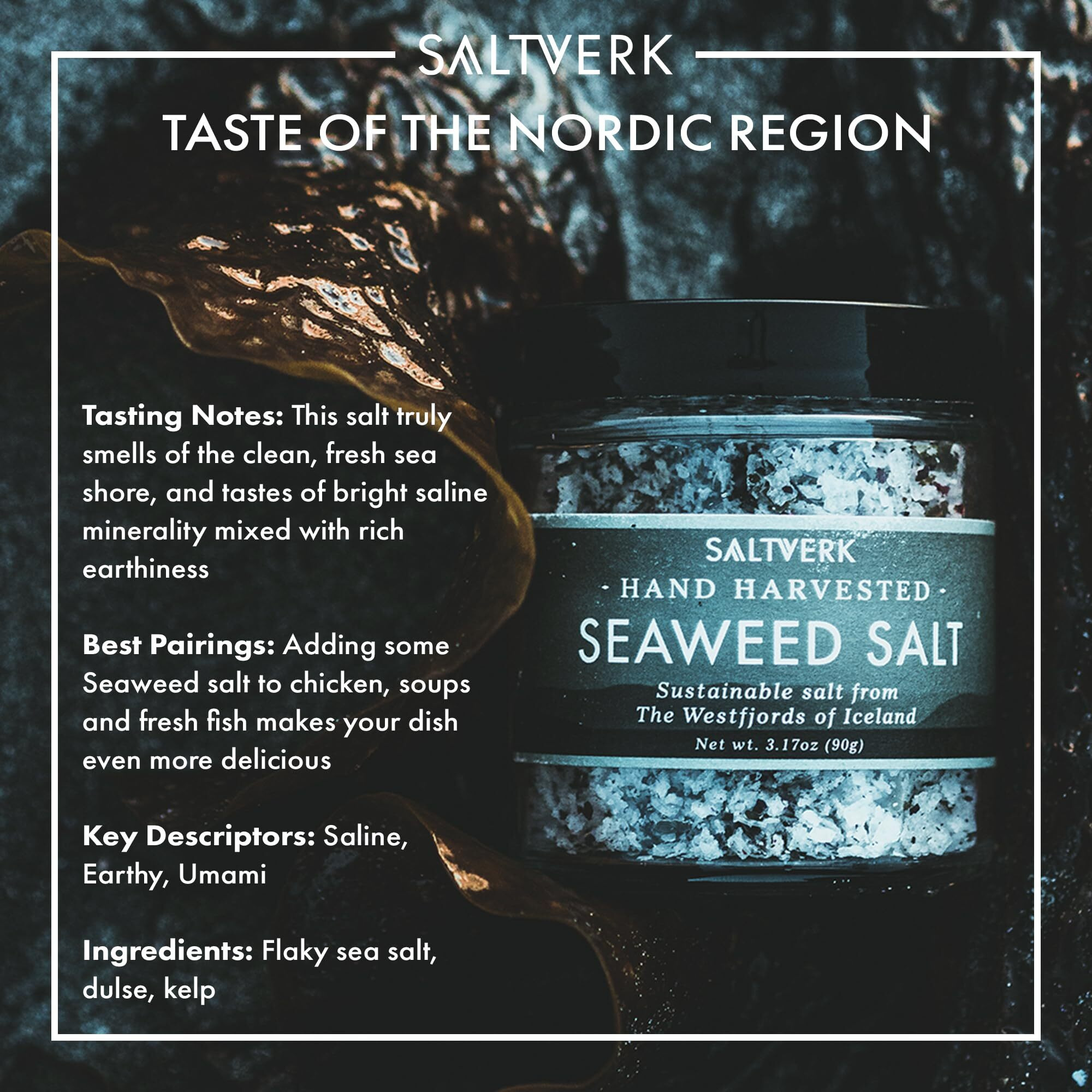 Saltverk Seaweed Sea Salt - 3.17 Ounces Jar - Hand Harvested Gourmet - Eco-Friendly