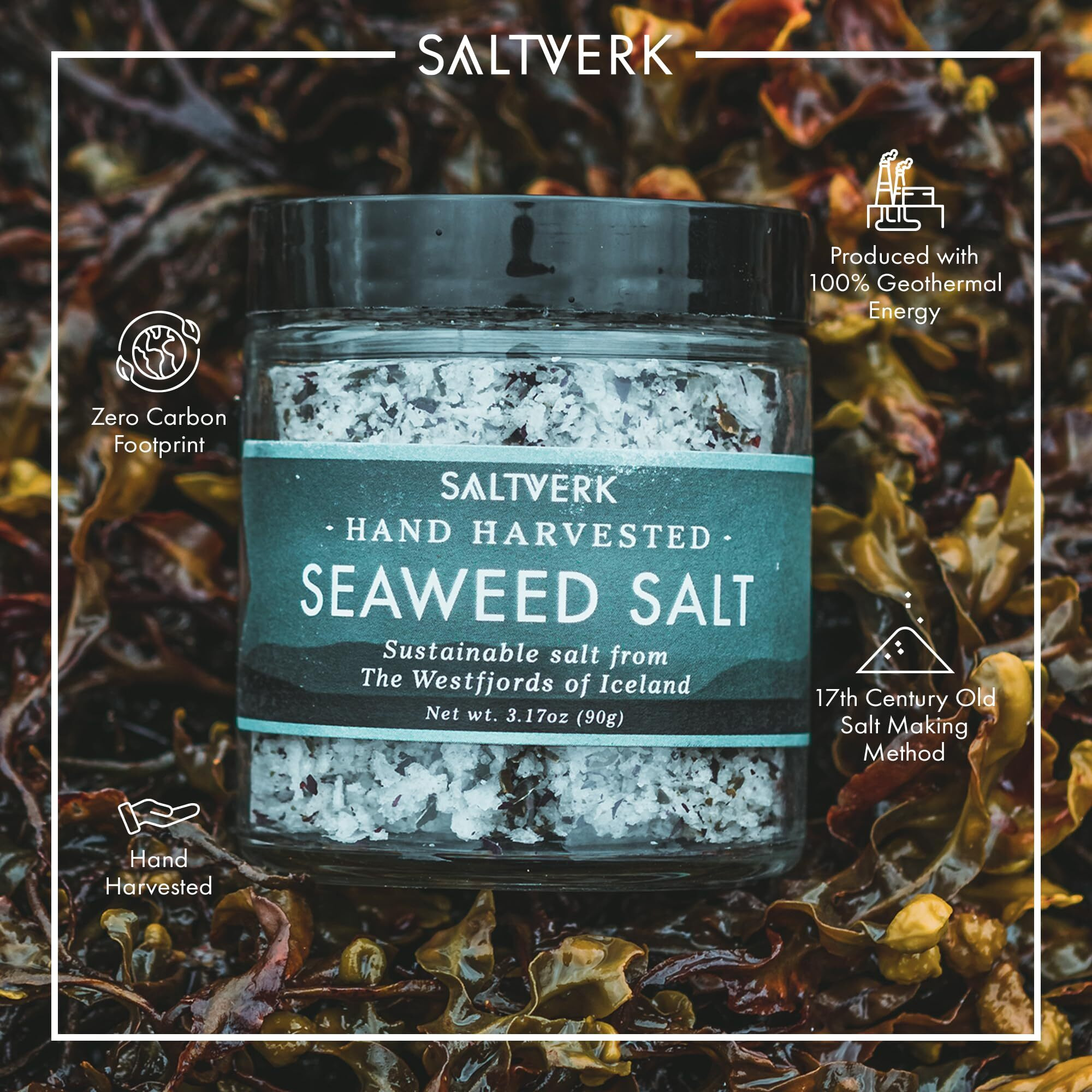 Saltverk Seaweed Sea Salt - 3.17 Ounces Jar - Hand Harvested Gourmet - Eco-Friendly