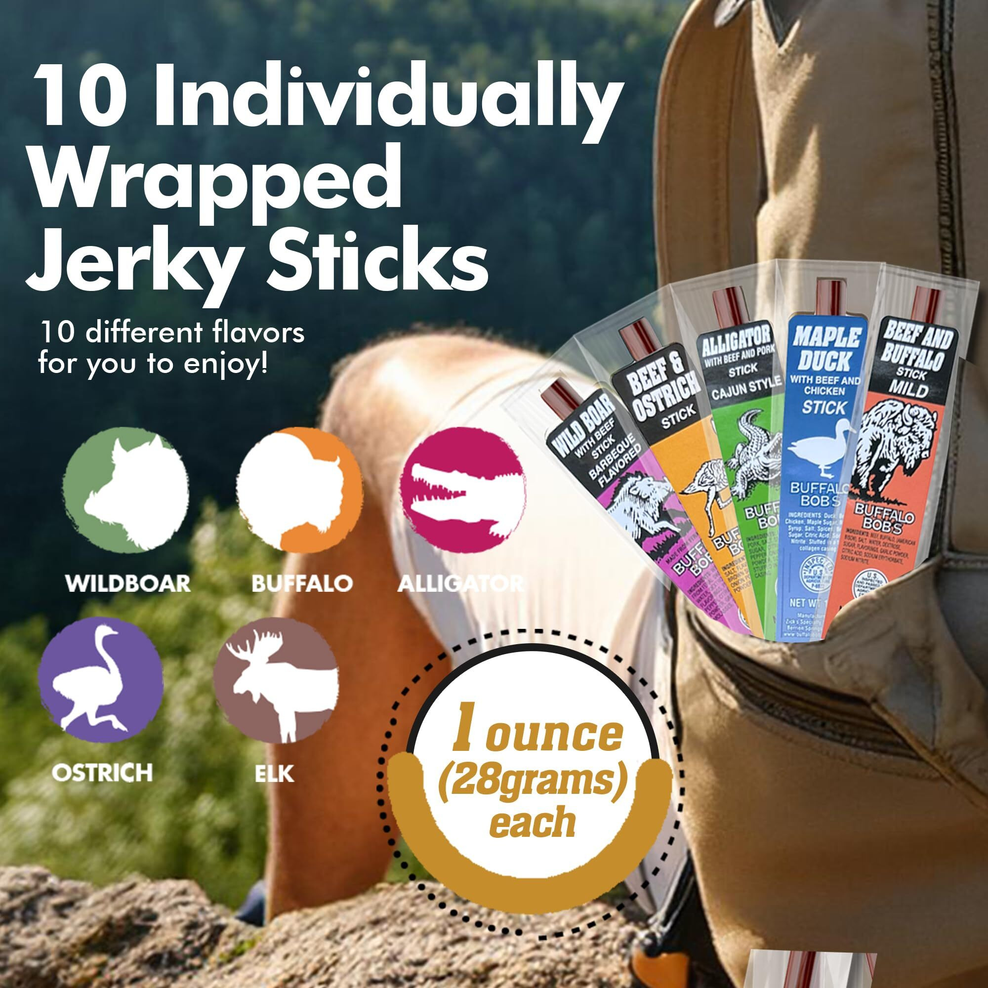 Jerky-N-Spice Wild Game Meat Sticks (10-Pack), Exotic Beef Jerky Variety Pack, Carnivore Snacks, Beef Jerkey, Beef Jerky Snack Packs, Gift Basket Men, Exotic Snacks, Meat Snacks, Gift Box Men, Carnivore Snax
