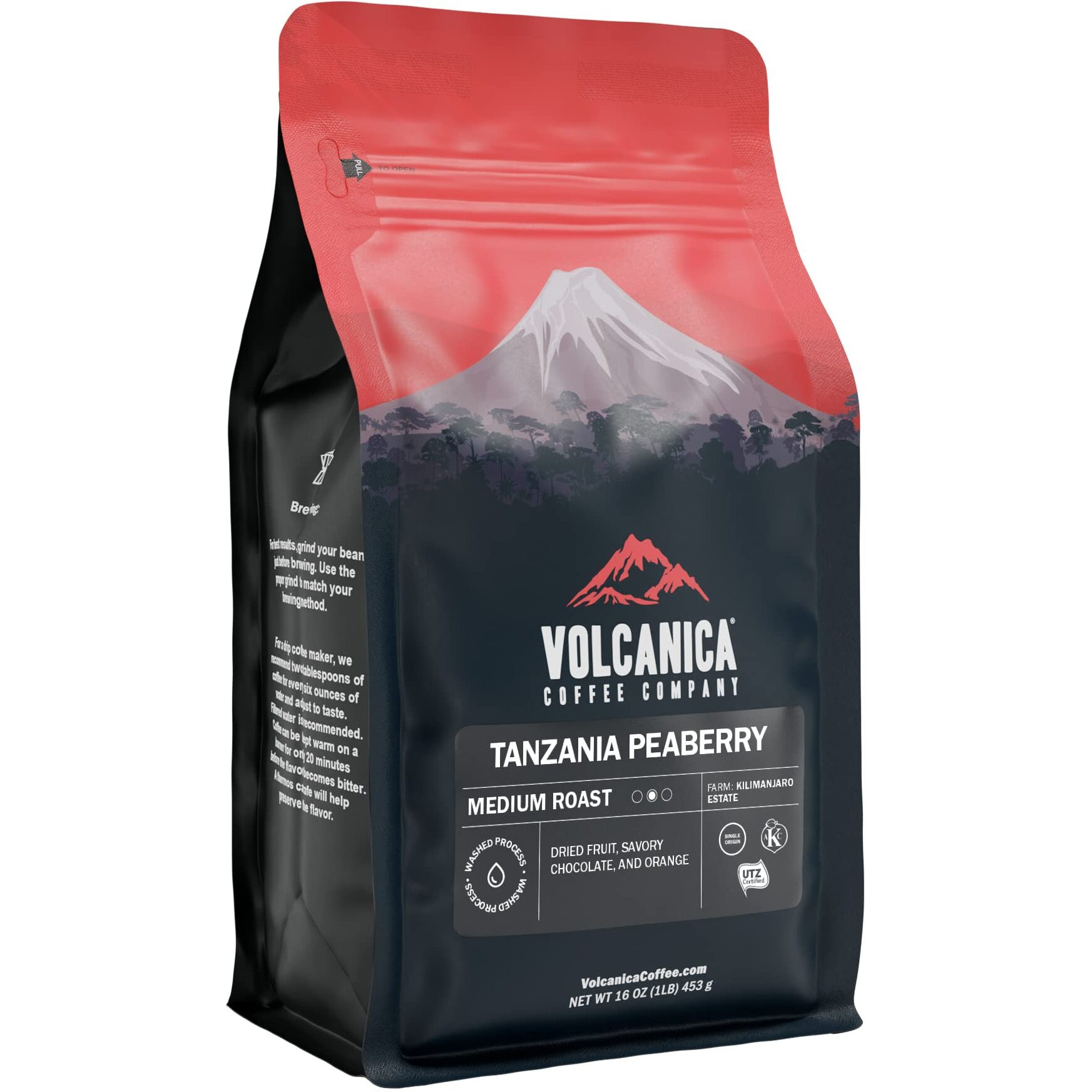 Tanzania Peaberry Coffee, Mount Kilimanjaro, Ground, Fresh Roasted, 16-Ounce
