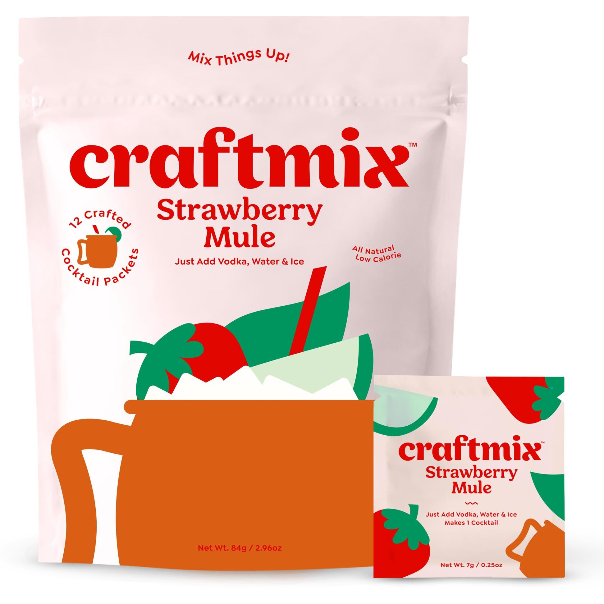 Craftmix Strawberry Mule, Makes 12 Drinks, Skinny Cocktail Mixers Moscow Mule - Mocktail Drink Mixers - Made With Real Fruit - Vegan Low-Carb, Low-Sugar, Non-Gmo, Dairy Free, Gluten Free, Easy To Mix