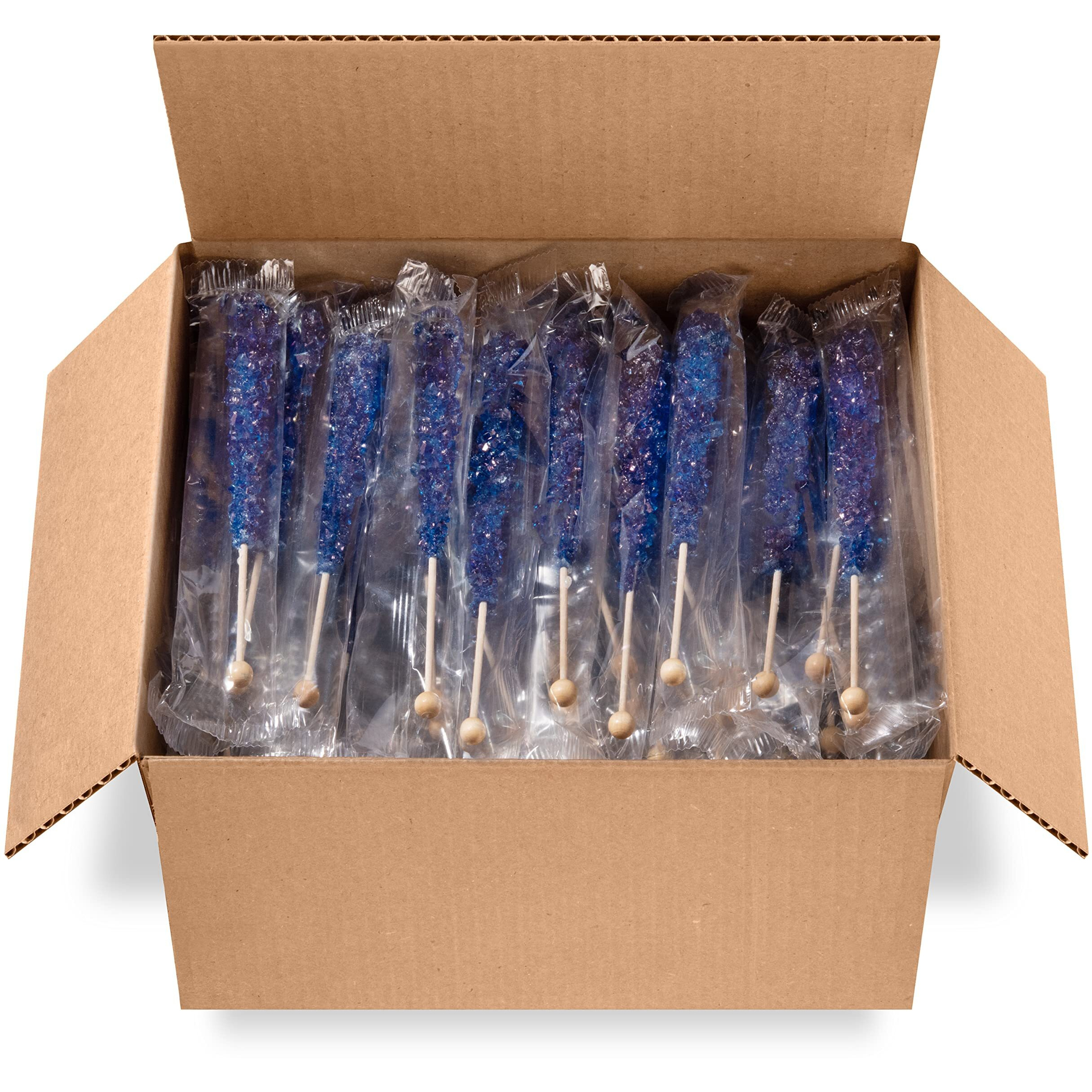 Candy Envy - Navy Blue Rock Candy Sugar Sticks - Blueberry Flavored - 144 Indiv. Wrapped