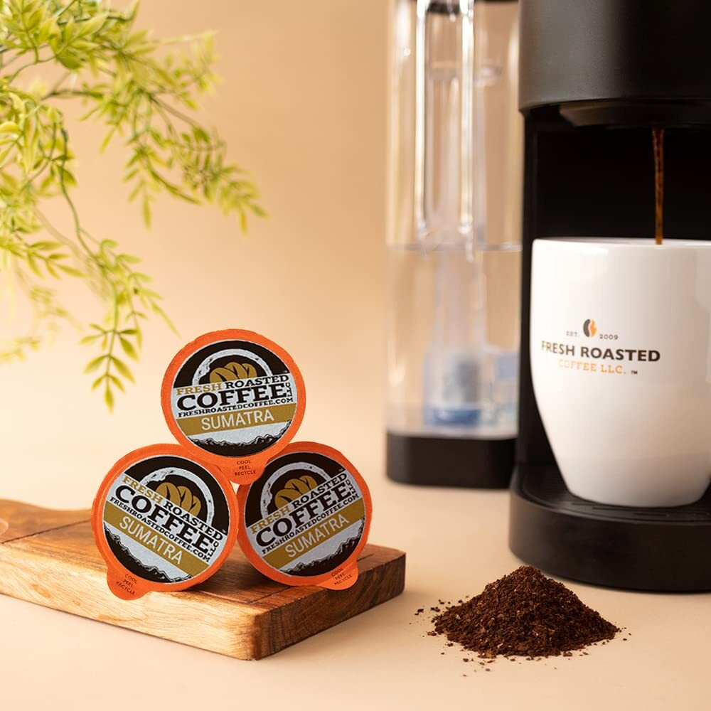 Fresh Roasted Coffee,100% Sumatra Mandheling | Single Origin | Medium Roast | Kosher | K-Cup Compatible | 96 Pods