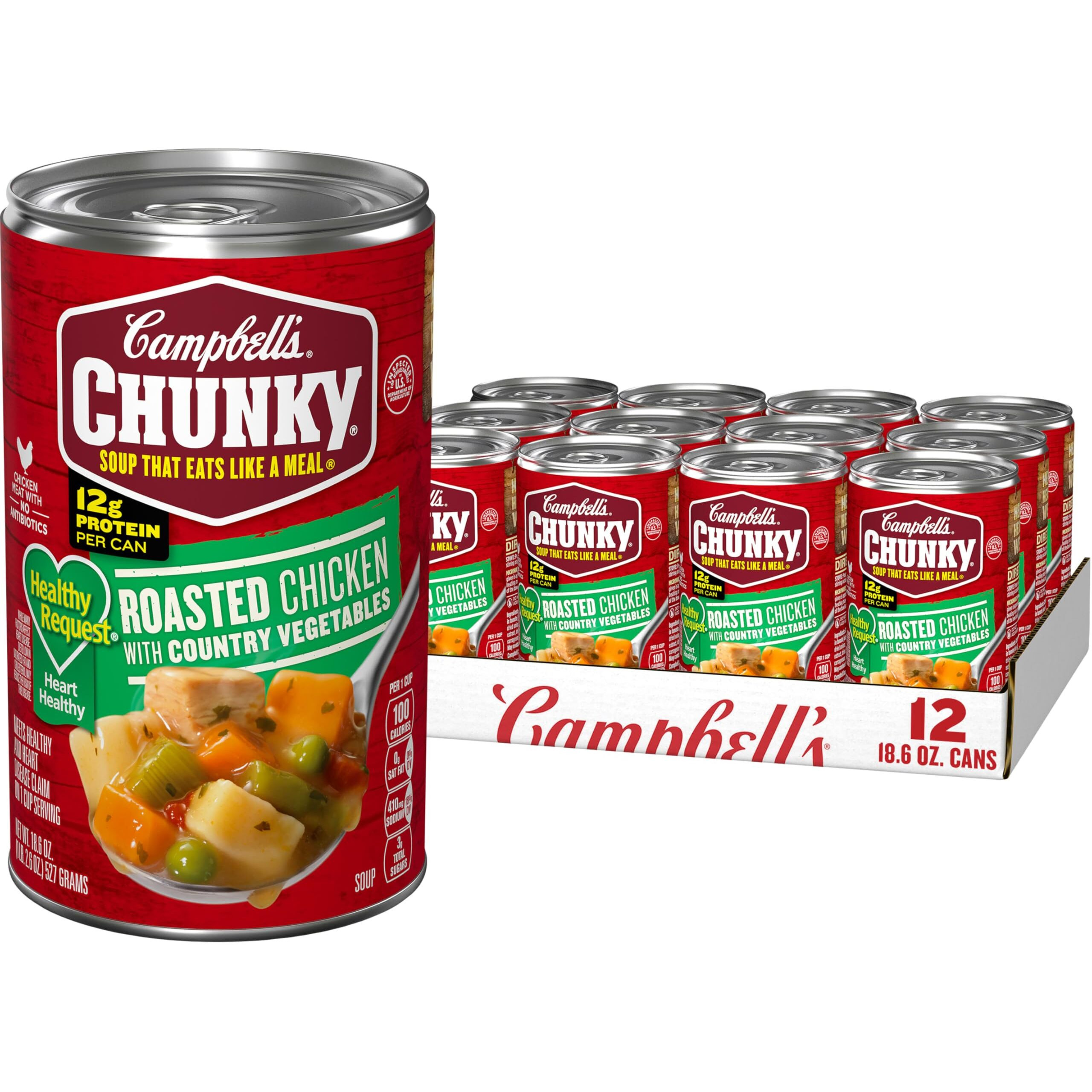 Campbells Chunky Healthy Request Soup, Roasted Chicken Soup With Country Vegetables, 18.8 Oz Can (Case Of 12)