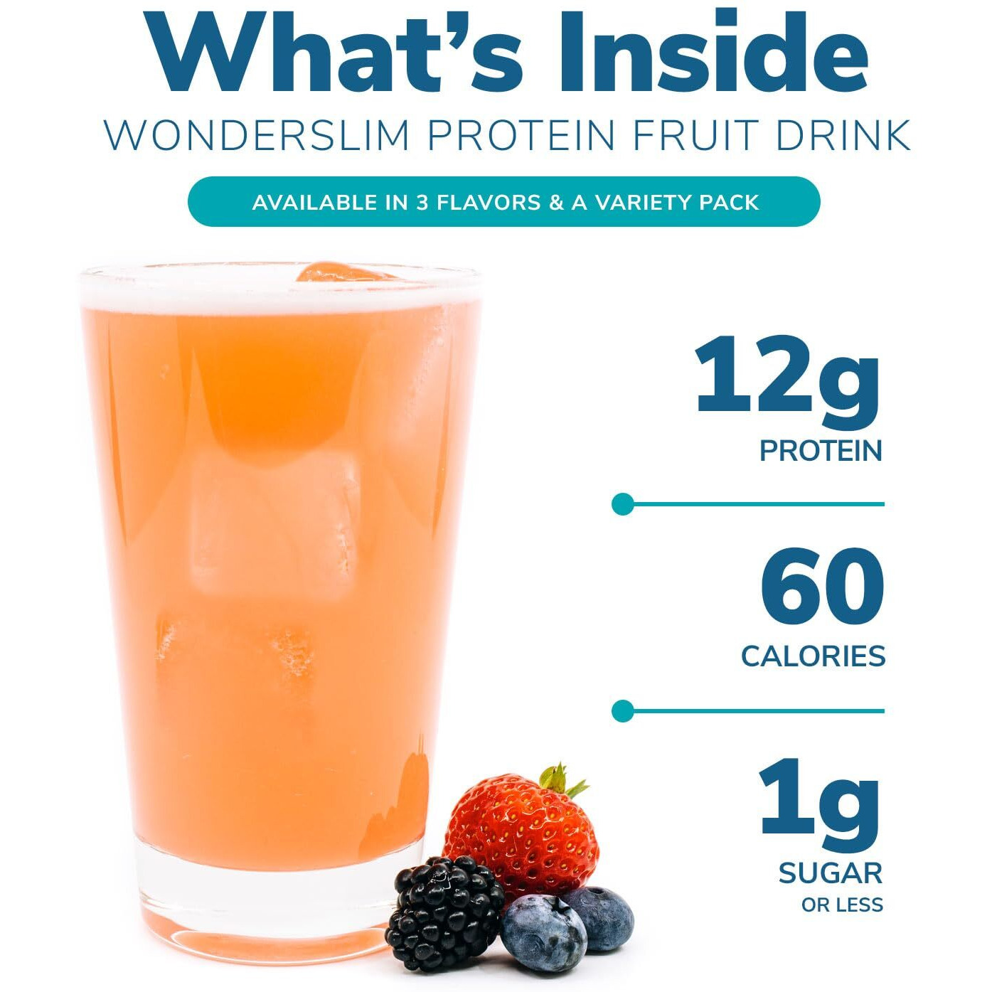 Wonderslim Protein Fruit Drink, Berry Blend, No Fat, Gluten Free, Keto Friendly & Low Carb (7Ct)