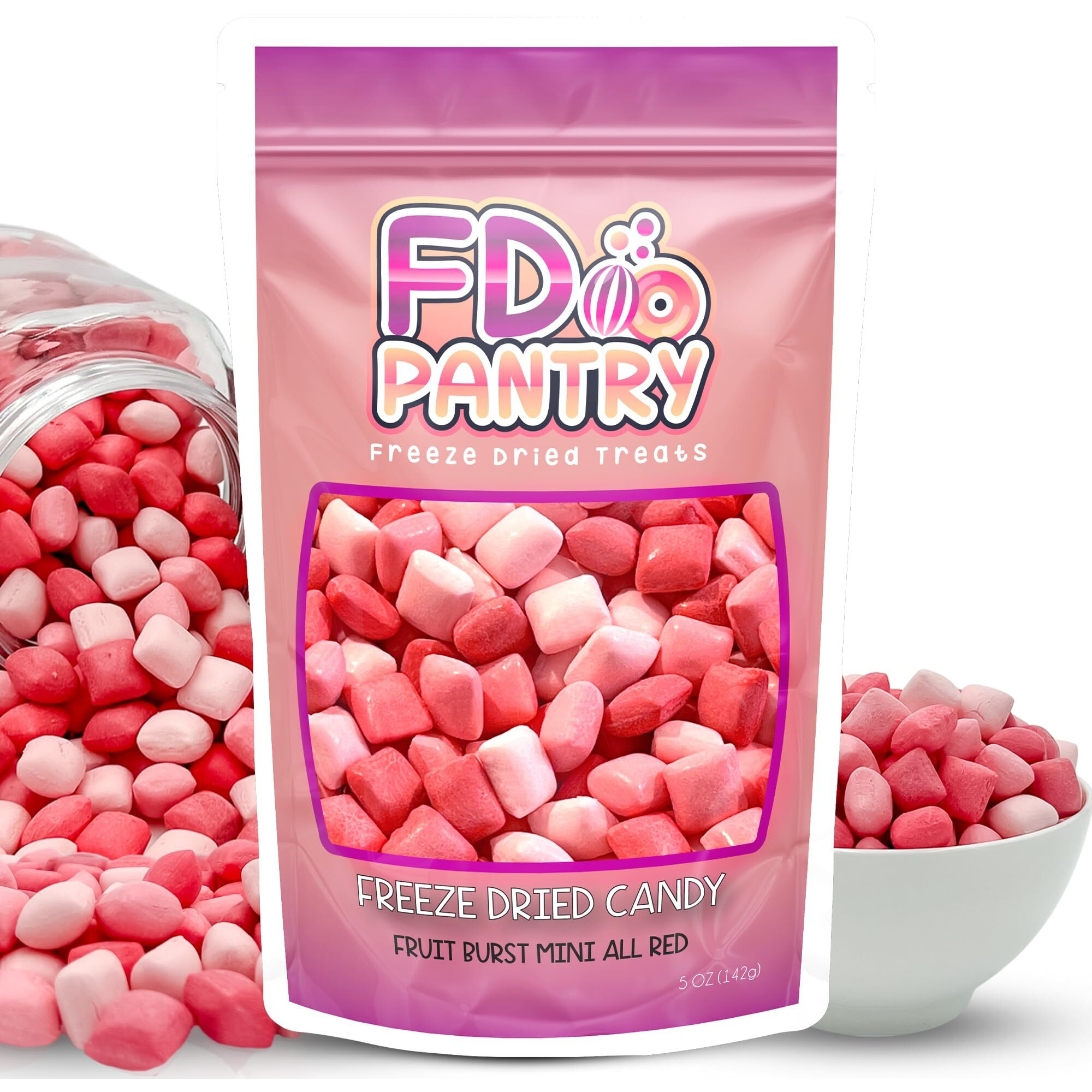 Freeze Dried Fruit Bursts Candy - Mini All Reds L Hard Candy Mix 5Oz Treat Snack Gift Bag Strawberry, Fruit Punch, Watermelon, Cherry Freeze-Dried Candies