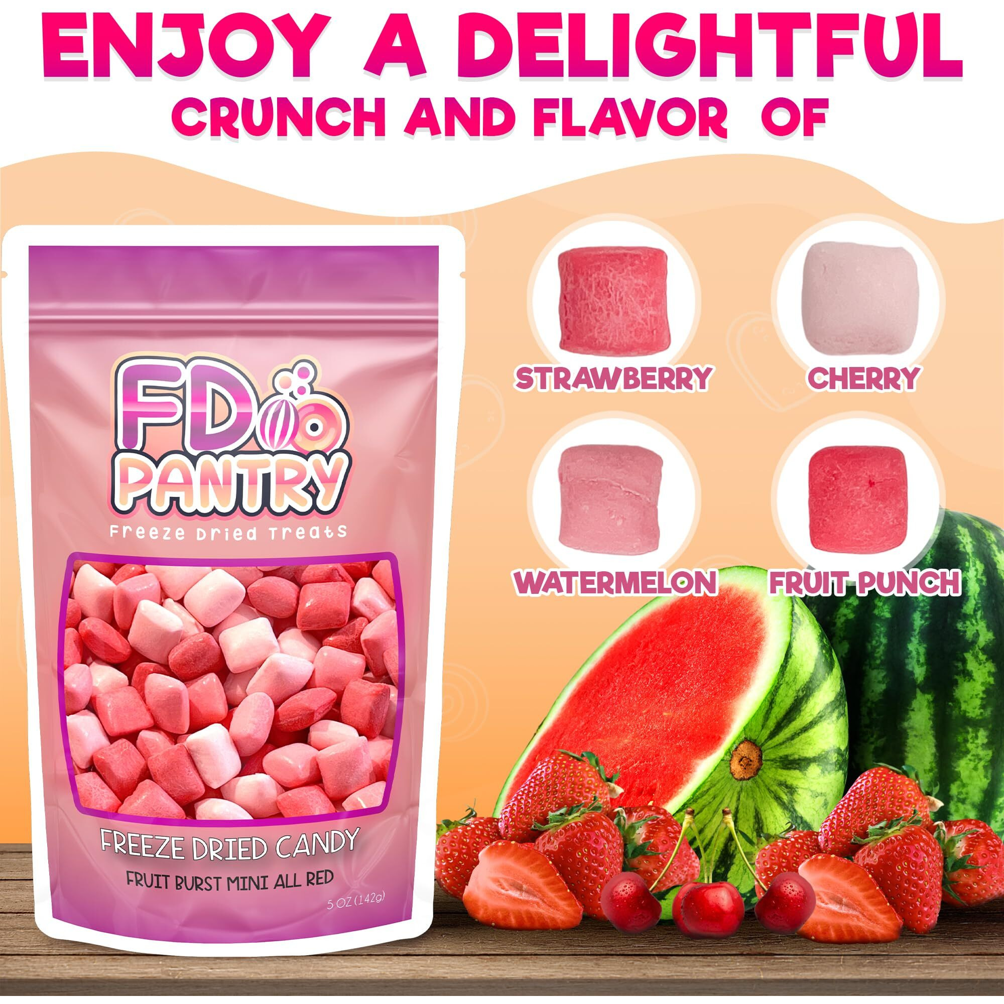 Freeze Dried Fruit Bursts Candy - Mini All Reds L Hard Candy Mix 5Oz Treat Snack Gift Bag Strawberry, Fruit Punch, Watermelon, Cherry Freeze-Dried Candies