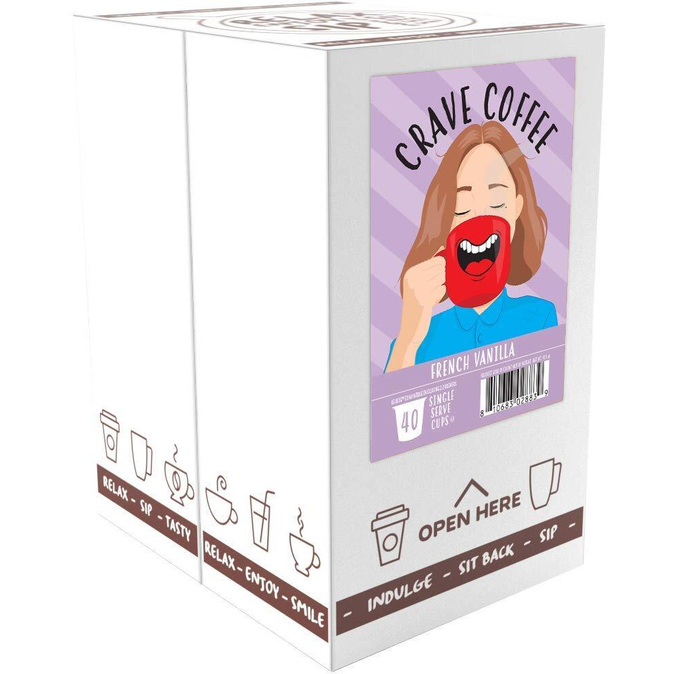 Crave Beverages Flavored Coffee Pods Compatible With 2 K-Cup Brewers, French Vanilla, 40 Count