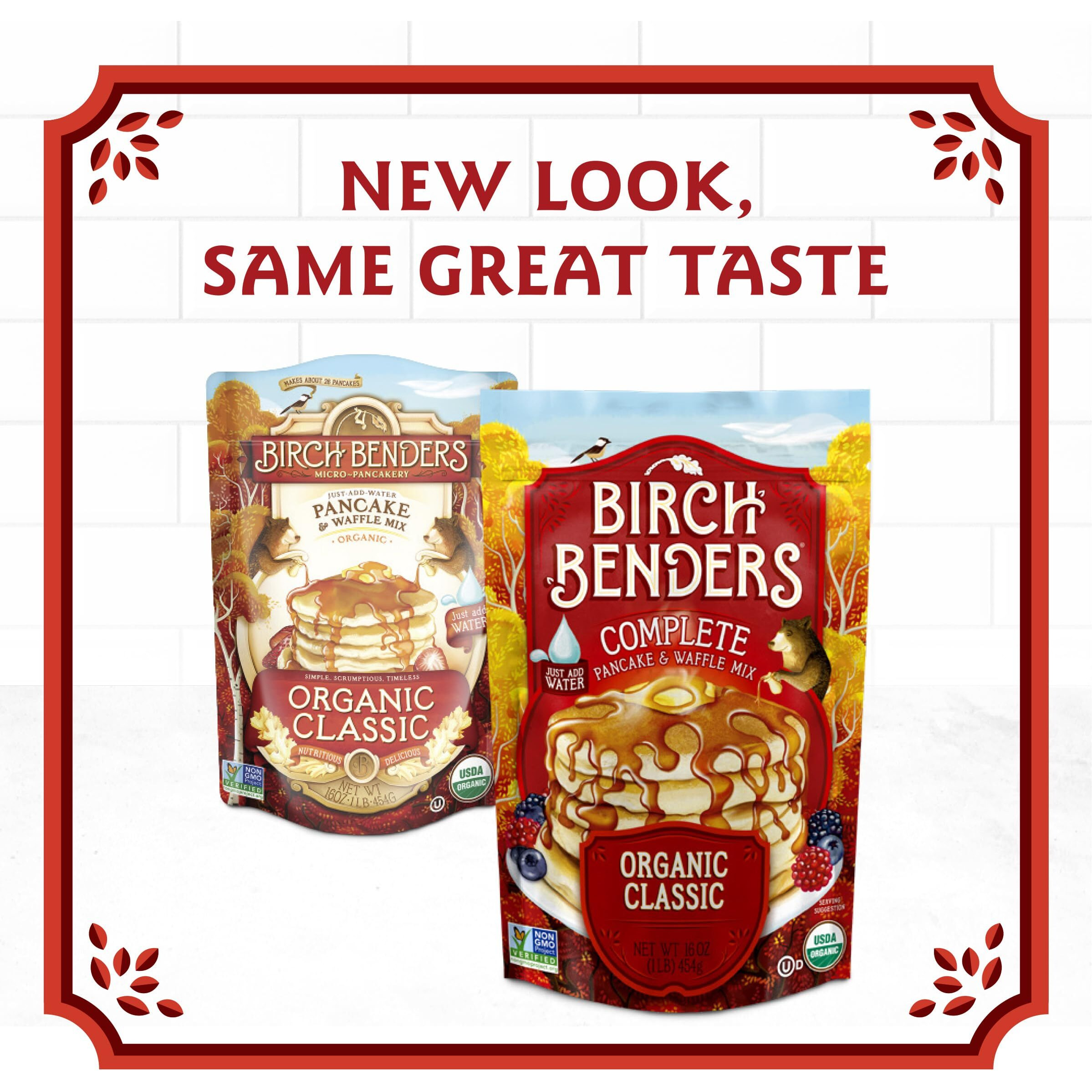 Birch Benders Organic Pancake And Waffle Mix, Classic Recipe, Whole Grain, Non-Gmo, Just Add Water, 80 Ounce Family Pack (40Oz 2-Pack)