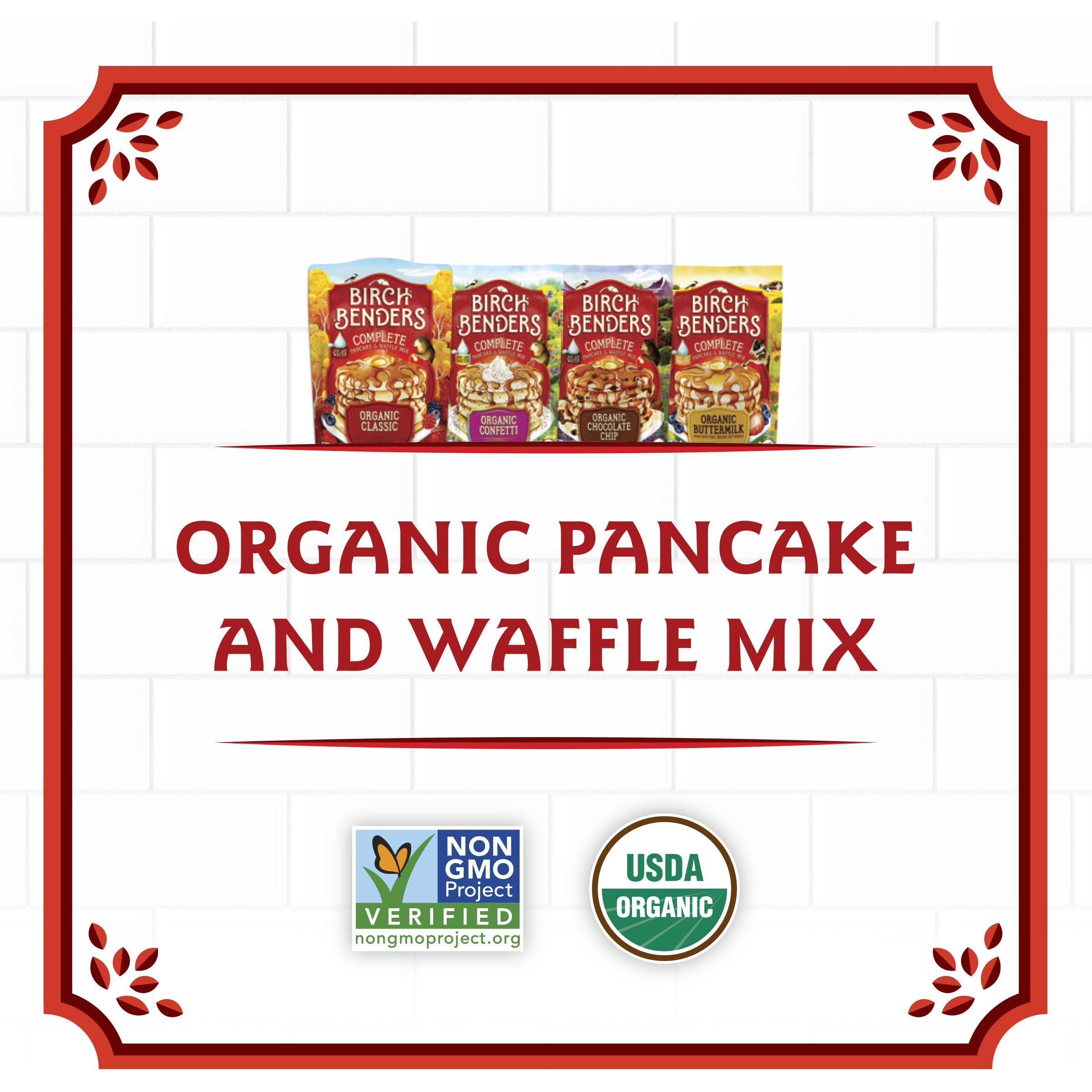 Birch Benders Organic Pancake And Waffle Mix, Classic Recipe, Whole Grain, Non-Gmo, Just Add Water, 80 Ounce Family Pack (40Oz 2-Pack)