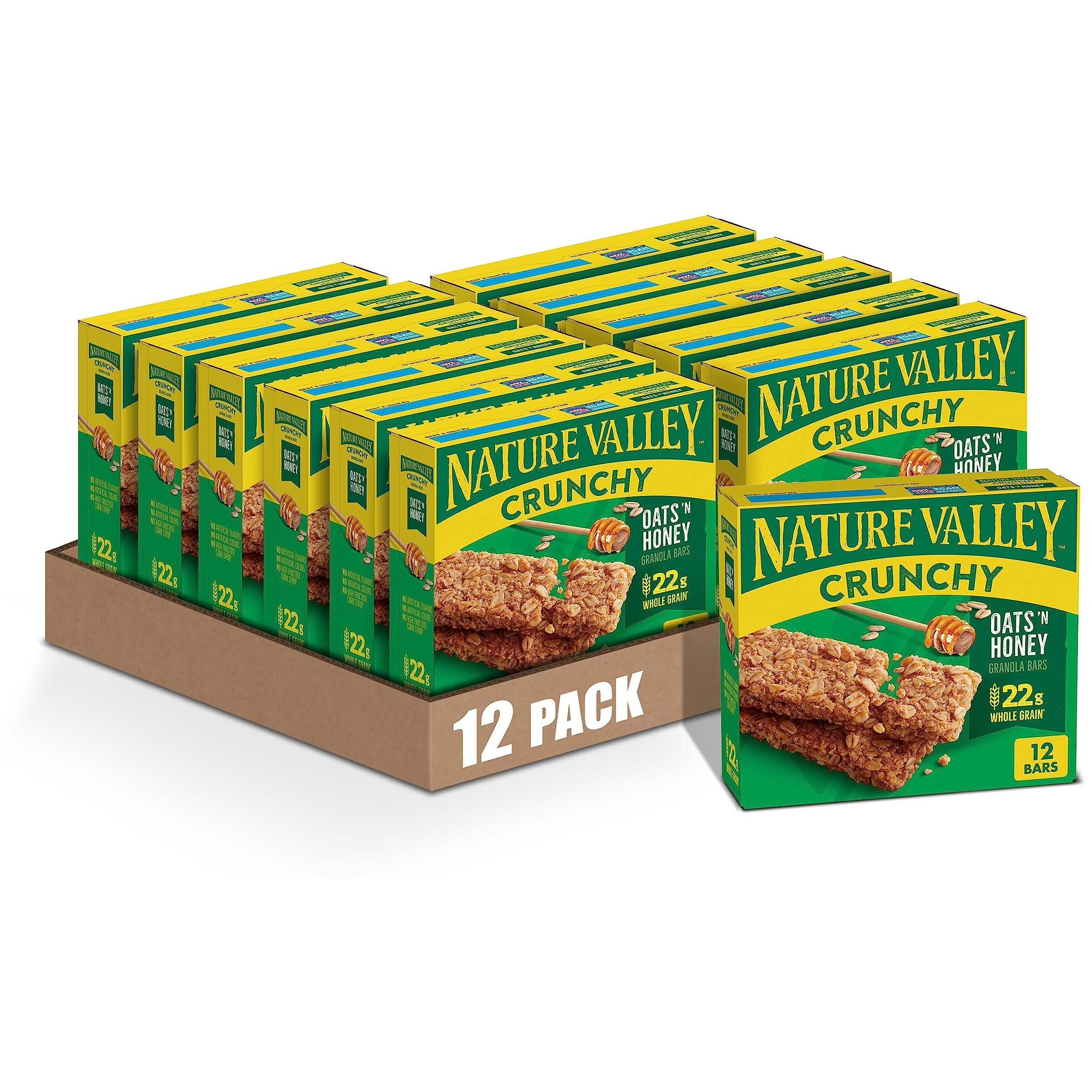 Nature Valley Crunchy Granola Bars, Oats 'N Honey, 12 Bars, 8.94 Oz (6 Pouches) (Pack Of 12)