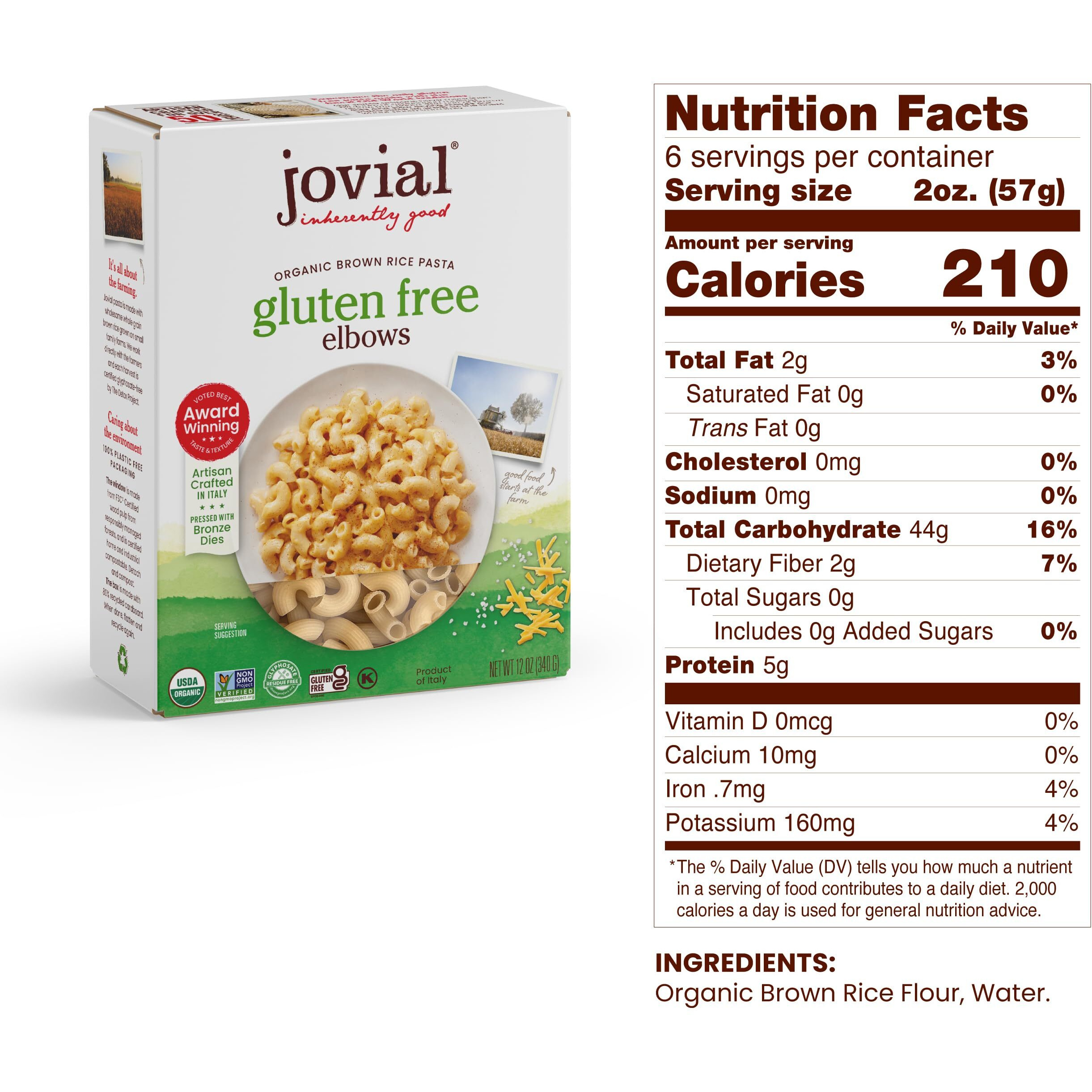 Jovial Whole Grain Brown Rice Pasta Variety Pack (Mafalda, Farfalle, Elbows, Fusilli, Casarecce, Penne) - Organic Whole Grain Brown Rice Pasta, Gluten Free, Dairy Free, Made In Italy - 12 Oz, 6 Pack