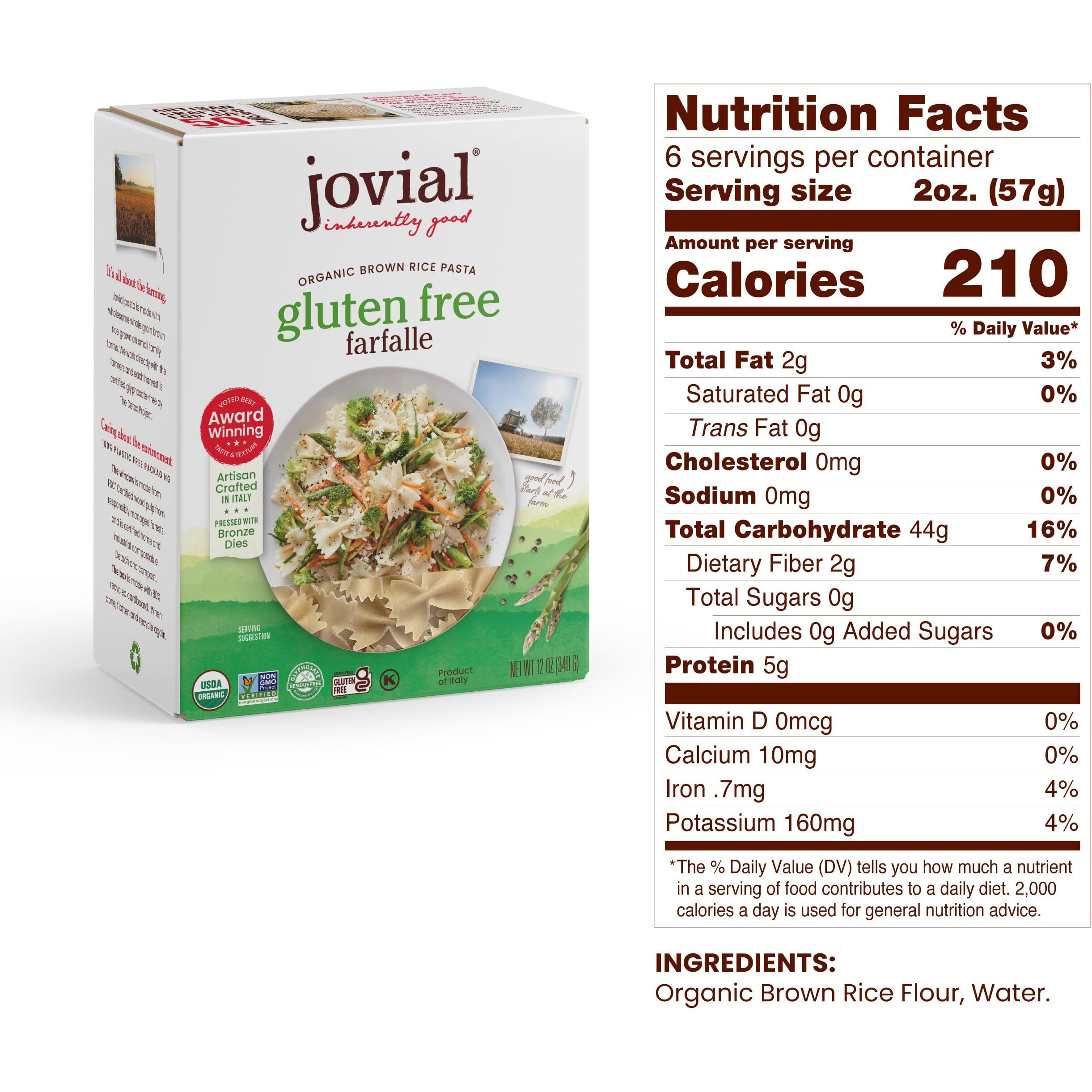 Jovial Whole Grain Brown Rice Pasta Variety Pack (Mafalda, Farfalle, Elbows, Fusilli, Casarecce, Penne) - Organic Whole Grain Brown Rice Pasta, Gluten Free, Dairy Free, Made In Italy - 12 Oz, 6 Pack