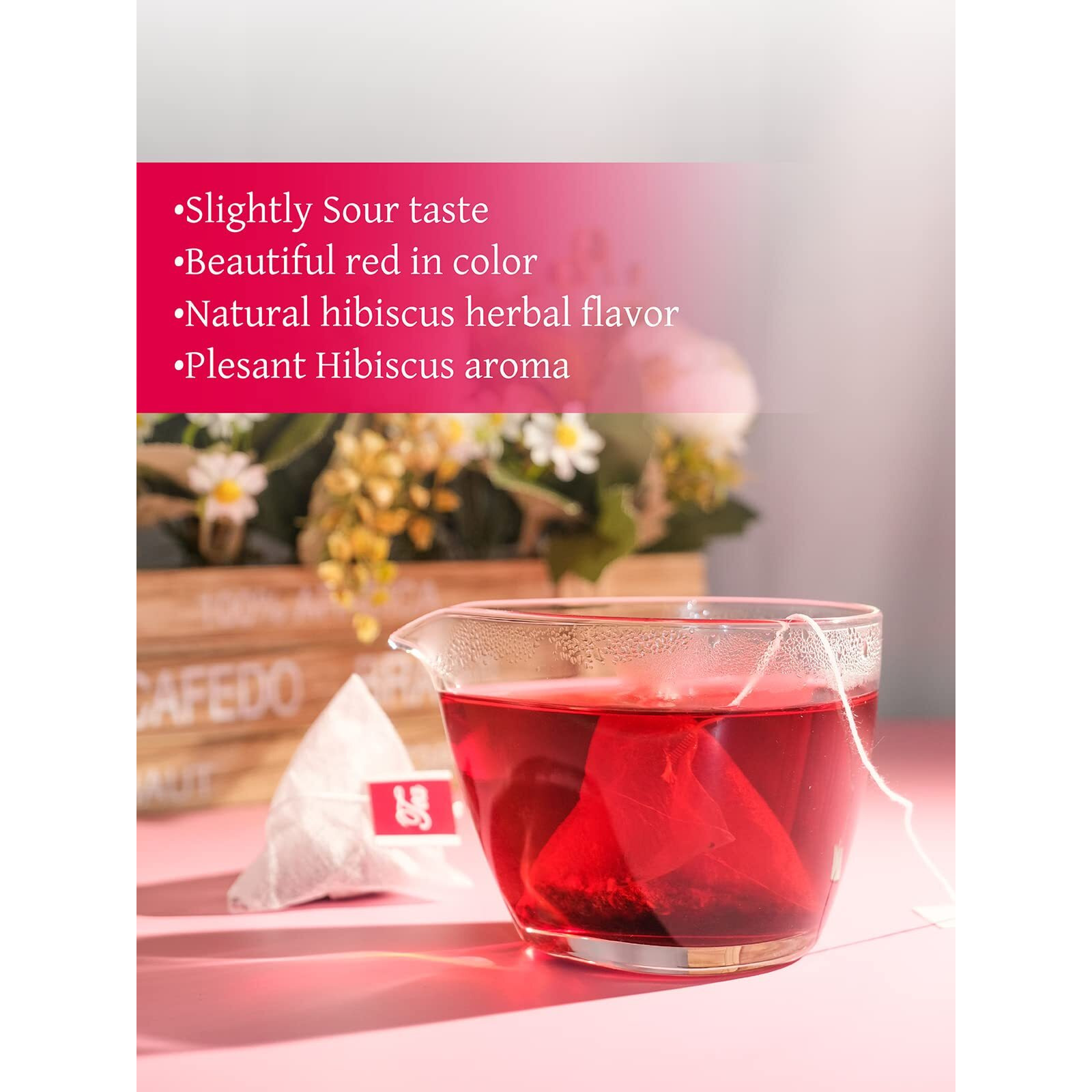 Teelux Hibiscus Tea Bags, Natural Hibiscus Flowers Herbal Tea, Caffeine Free, Refreshing Tart Flavor, Hot & Iced Tea, 100 Count