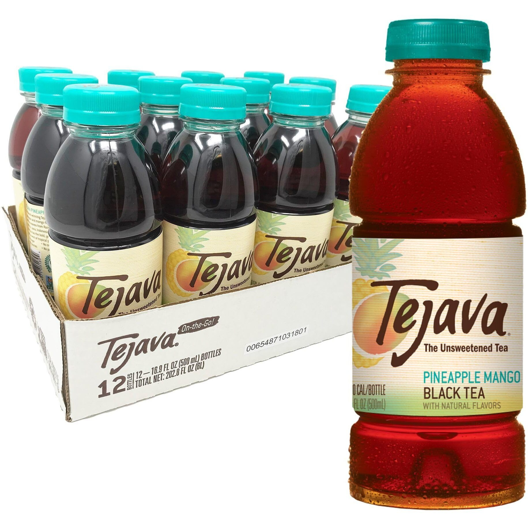 Tejava Pineapple Mango Black Iced Tea, 12 Pack, 16.7Oz Pet Bottles, Unsweetened, Non-Gmo, Kosher, No Sugar Or Sweeteners, No Calories, No Preservatives, Brewed In Small Batches