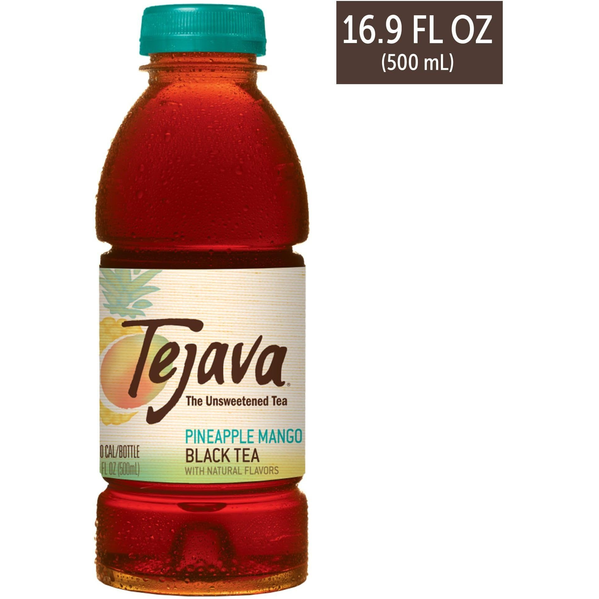 Tejava Pineapple Mango Black Iced Tea, 12 Pack, 16.7Oz Pet Bottles, Unsweetened, Non-Gmo, Kosher, No Sugar Or Sweeteners, No Calories, No Preservatives, Brewed In Small Batches
