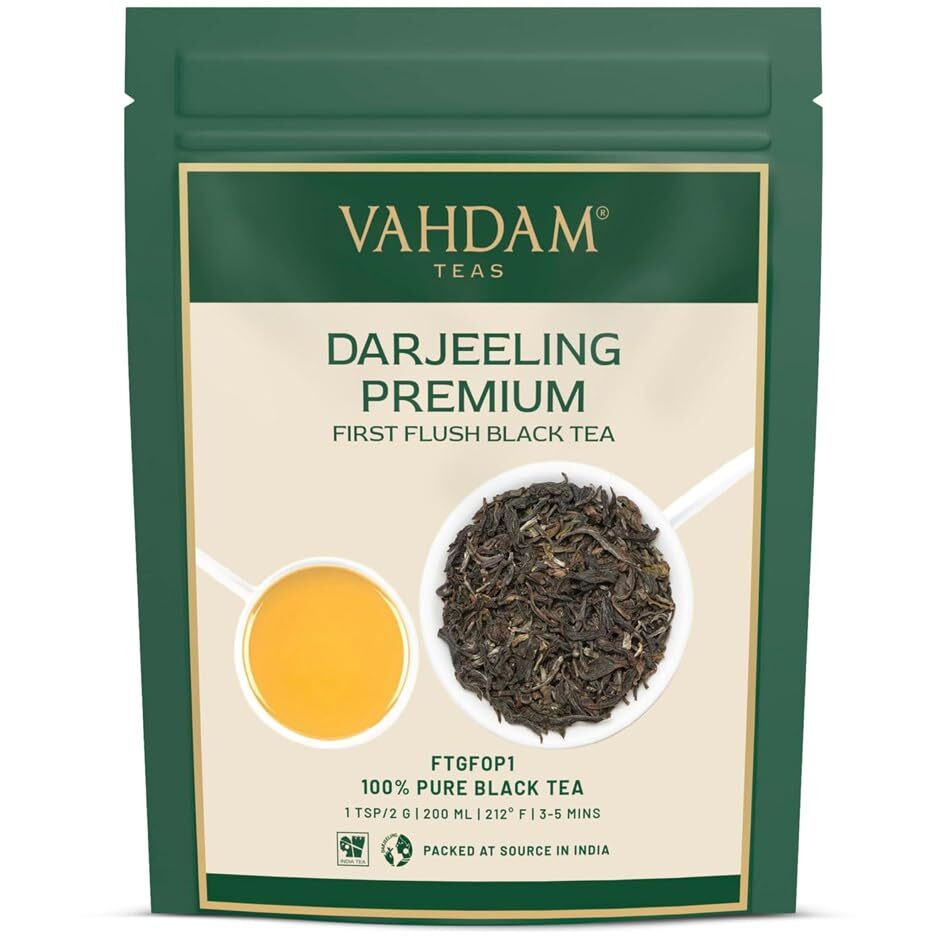 Vahdam, First Flush Darjeeling Tea - 50 Cups (3.53Oz) | Loose Leaf Black Tea - Flowery, Aromatic & Delicious | Picked, Packed & Shipped Direct From India | Champagne Of Teas | Mellow & Fragrant