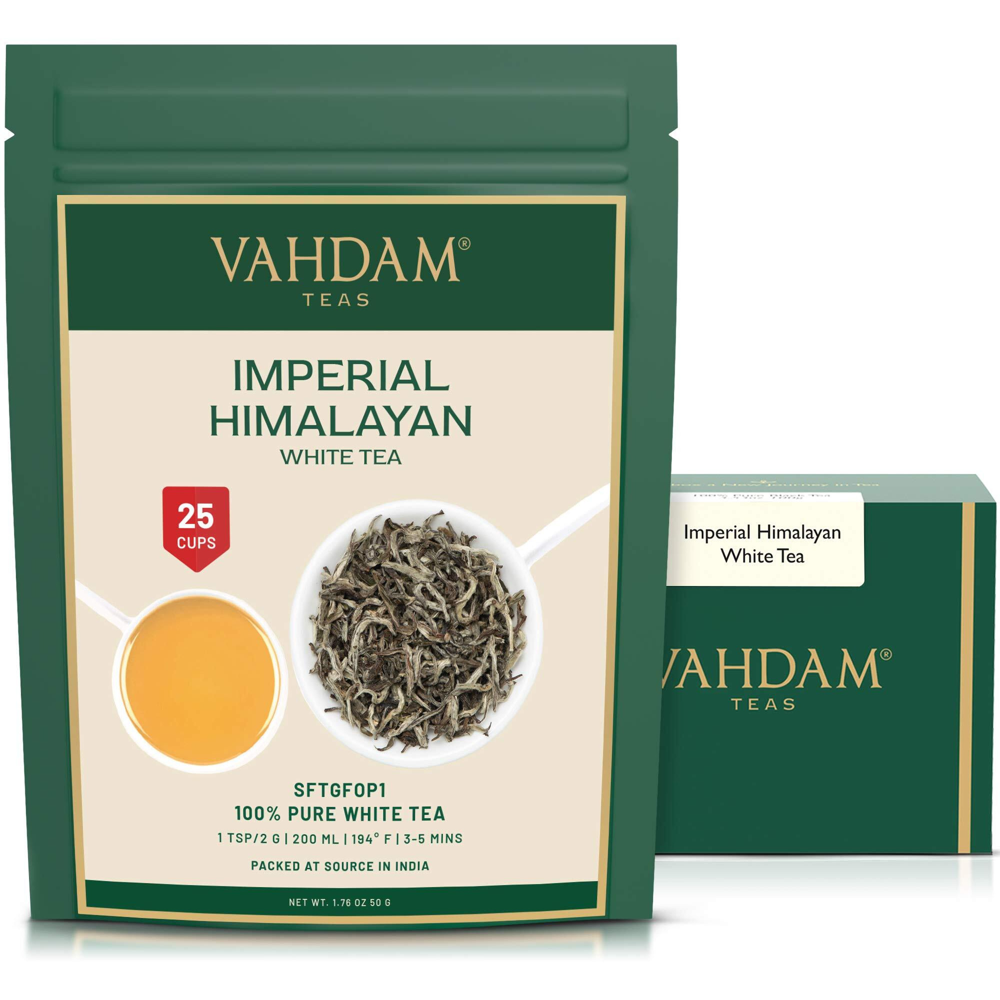 Vahdam, Imperial White Tea Leaves From Himalayas (25 Cups/1.76Oz) High Elevation Grown, White Tea Loose Leaf Tea | Pure Unblended Loose Leaf Tea | Vacuum Sealed