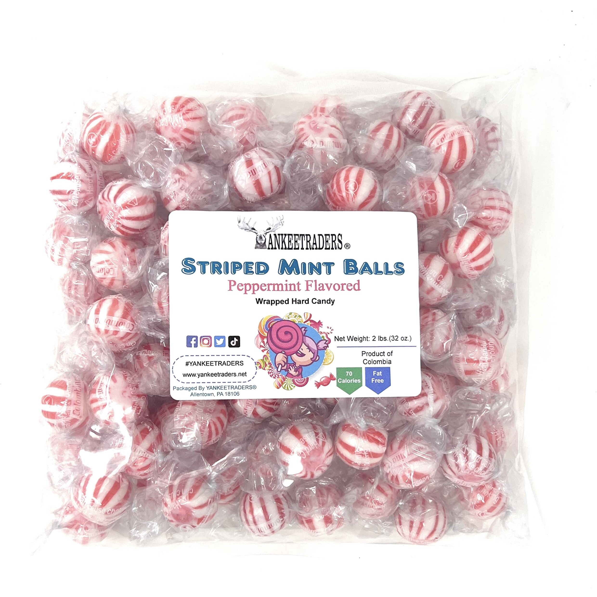Yankee Traders Hard Candy Balls, Peppermint Striped, 2 Pound