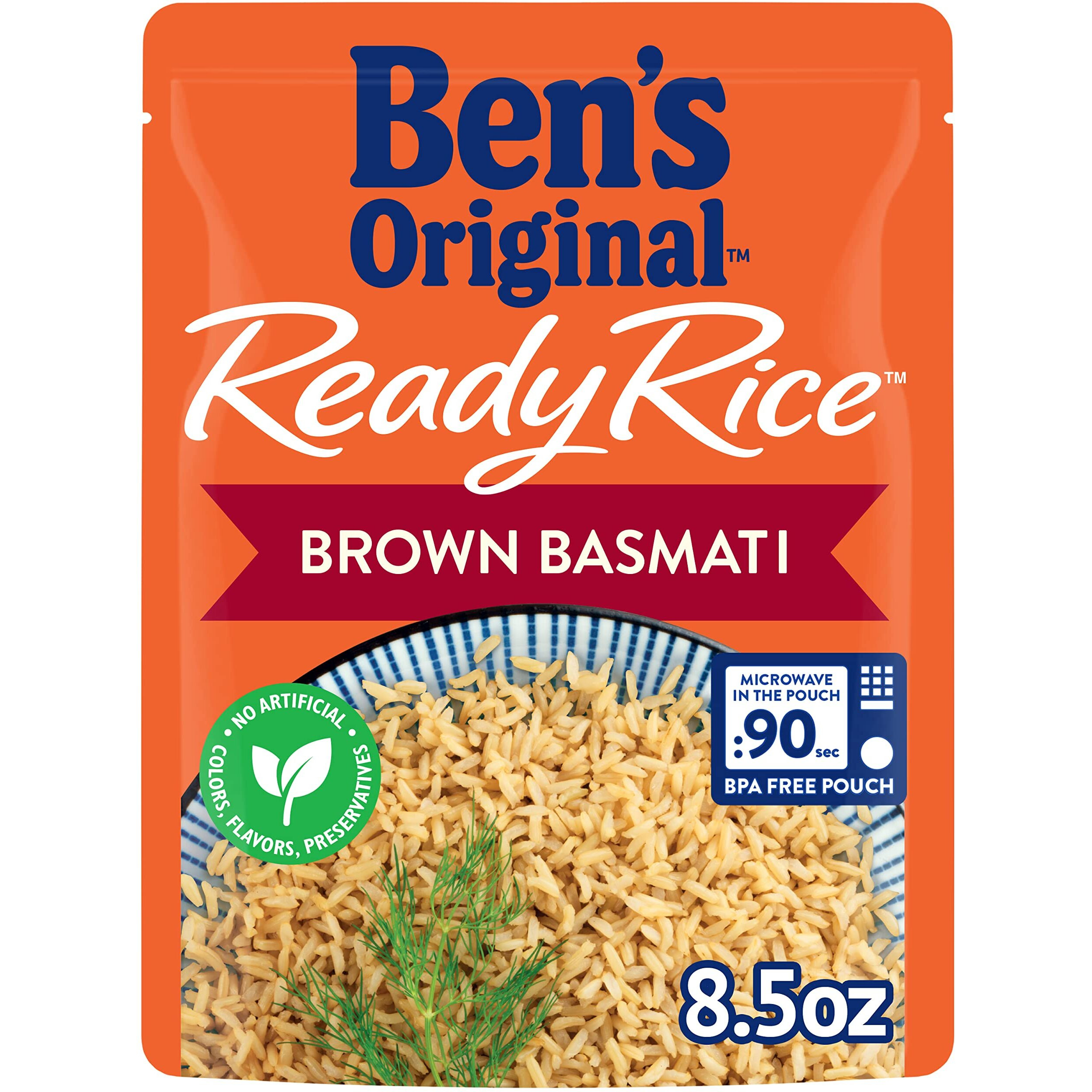 Ben's Original Ready Rice Brown Basmati Rice, Easy Dinner Side, 8.5 Oz Pouch (Pack Of 12)
