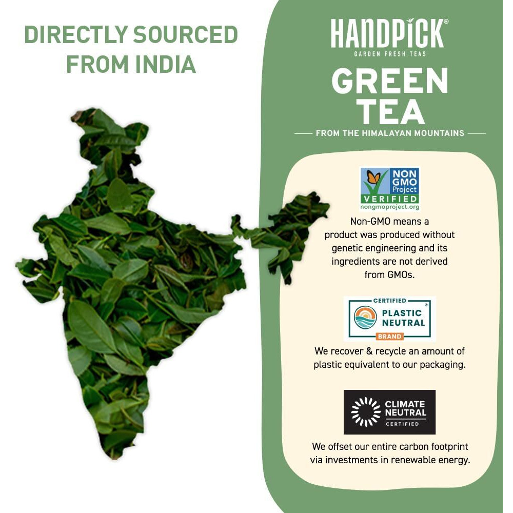 Handpick, Green Tea Loose Leaf (255G/9Oz) +100 Cups | Non-Gmo, 100% Pure Green Tea Leaves Sourced From Himalayas, India | Resealable Ziplock Pouch